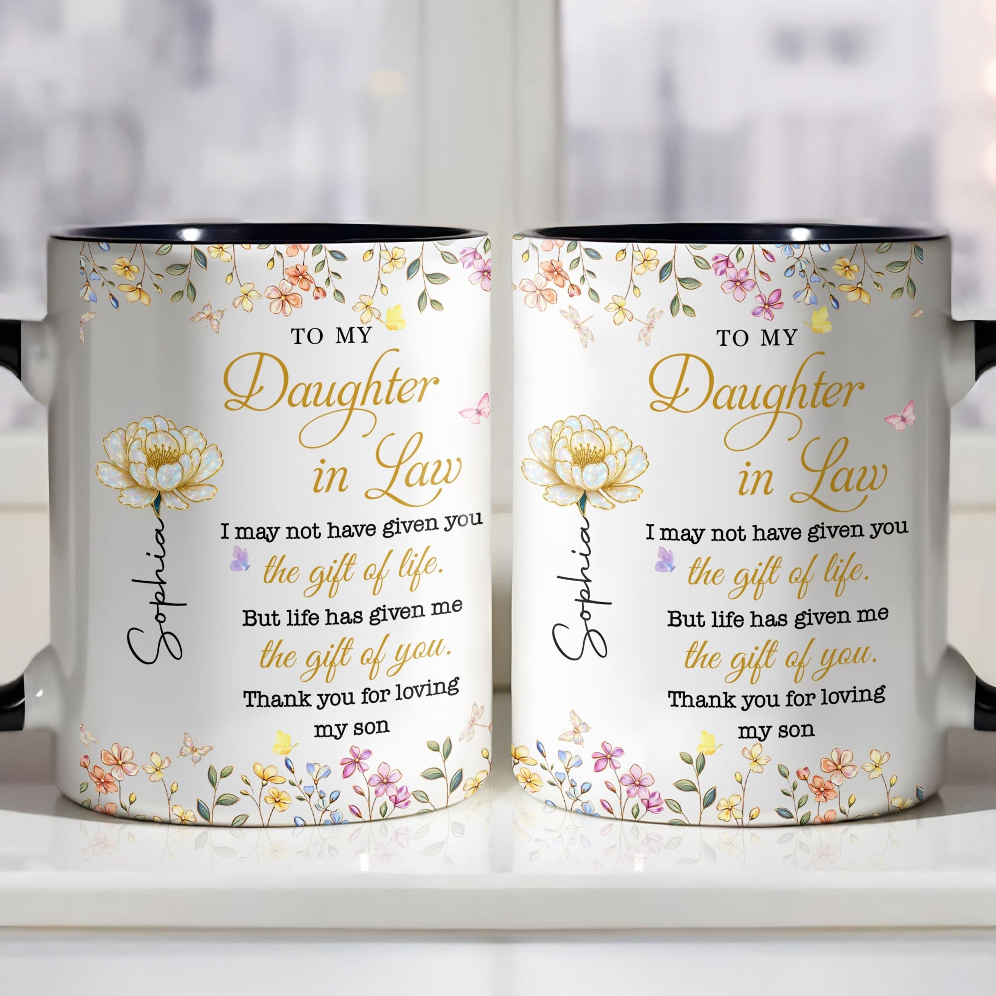 Personalized Accent Mug Custom Birth Month Flowers Gift for Daughter in Law