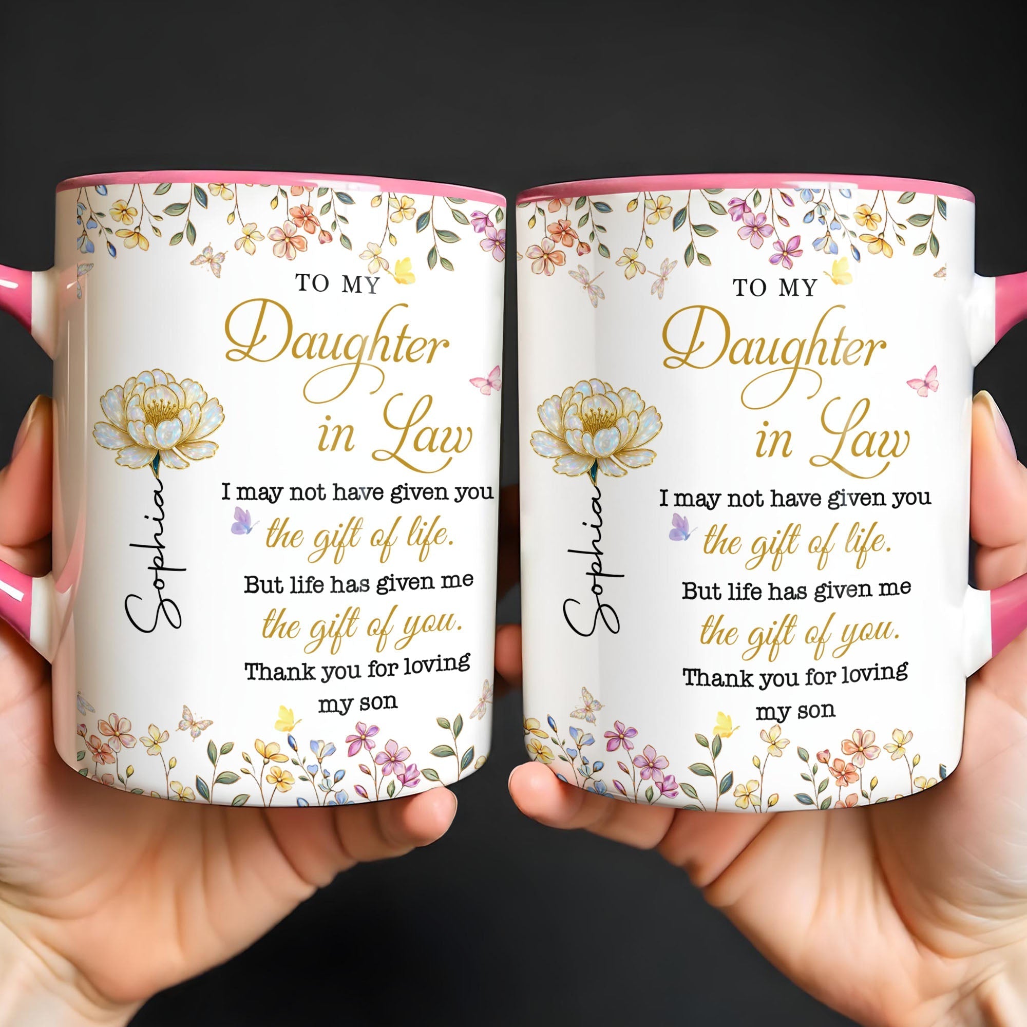 Personalized Accent Mug Custom Birth Month Flowers Gift for Daughter in Law