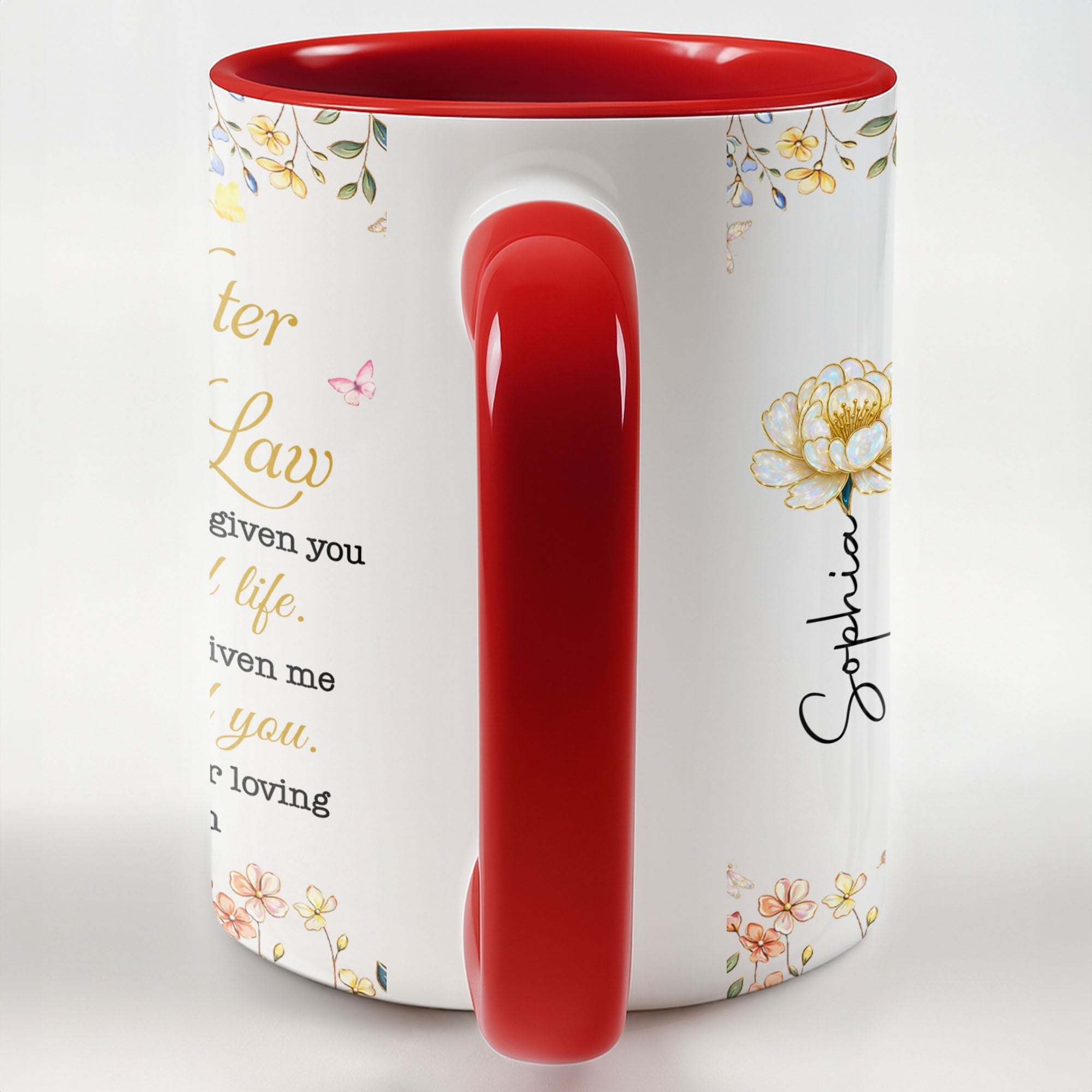 Personalized Accent Mug Custom Birth Month Flowers Gift for Daughter in Law