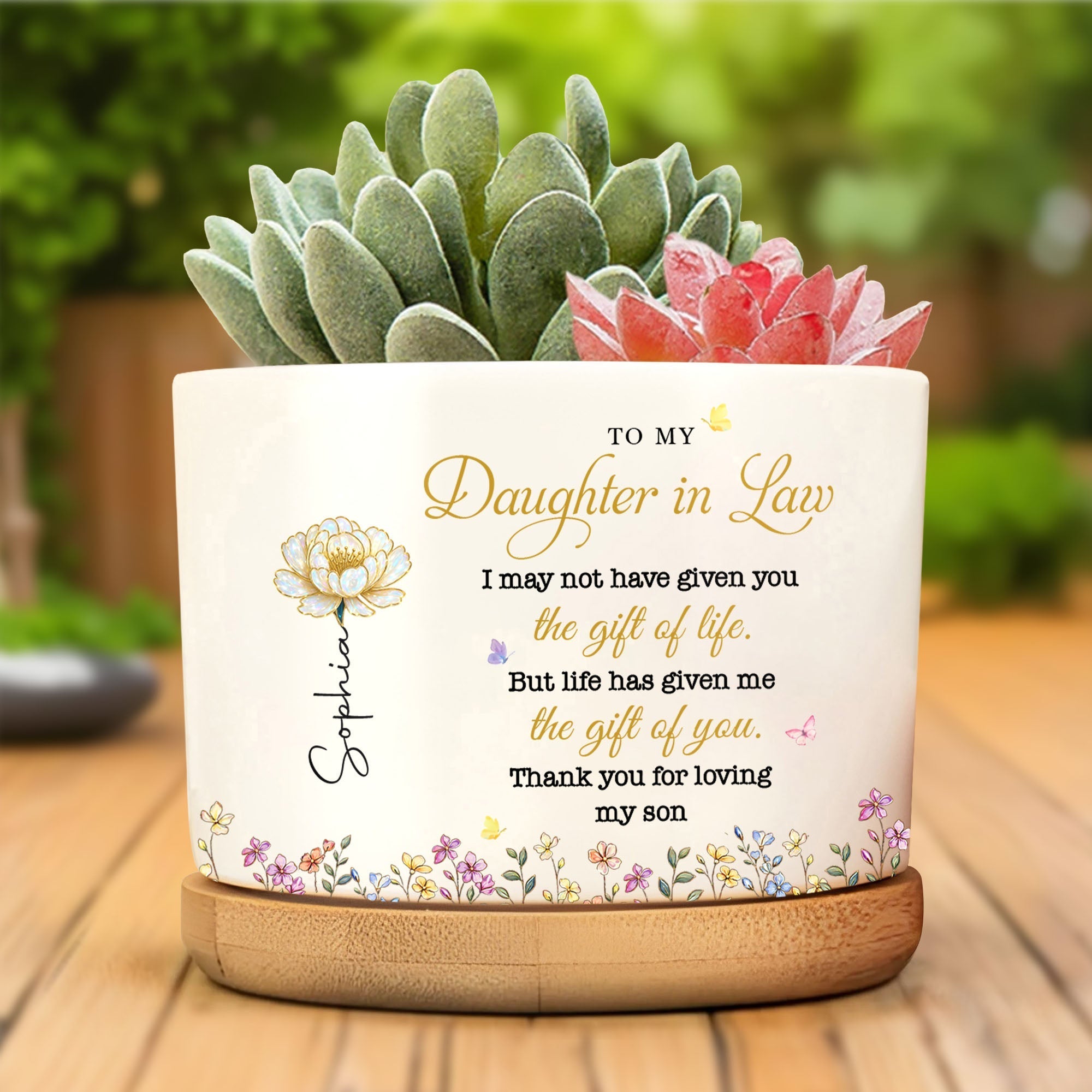 Personalized Ceramic Plant Pot Custom Birth Month Flowers Gift for Daughter-in-Law