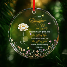 Load image into Gallery viewer, Personalized Glass Circle Ornament Custom Flowers for Daughter-in-Law
