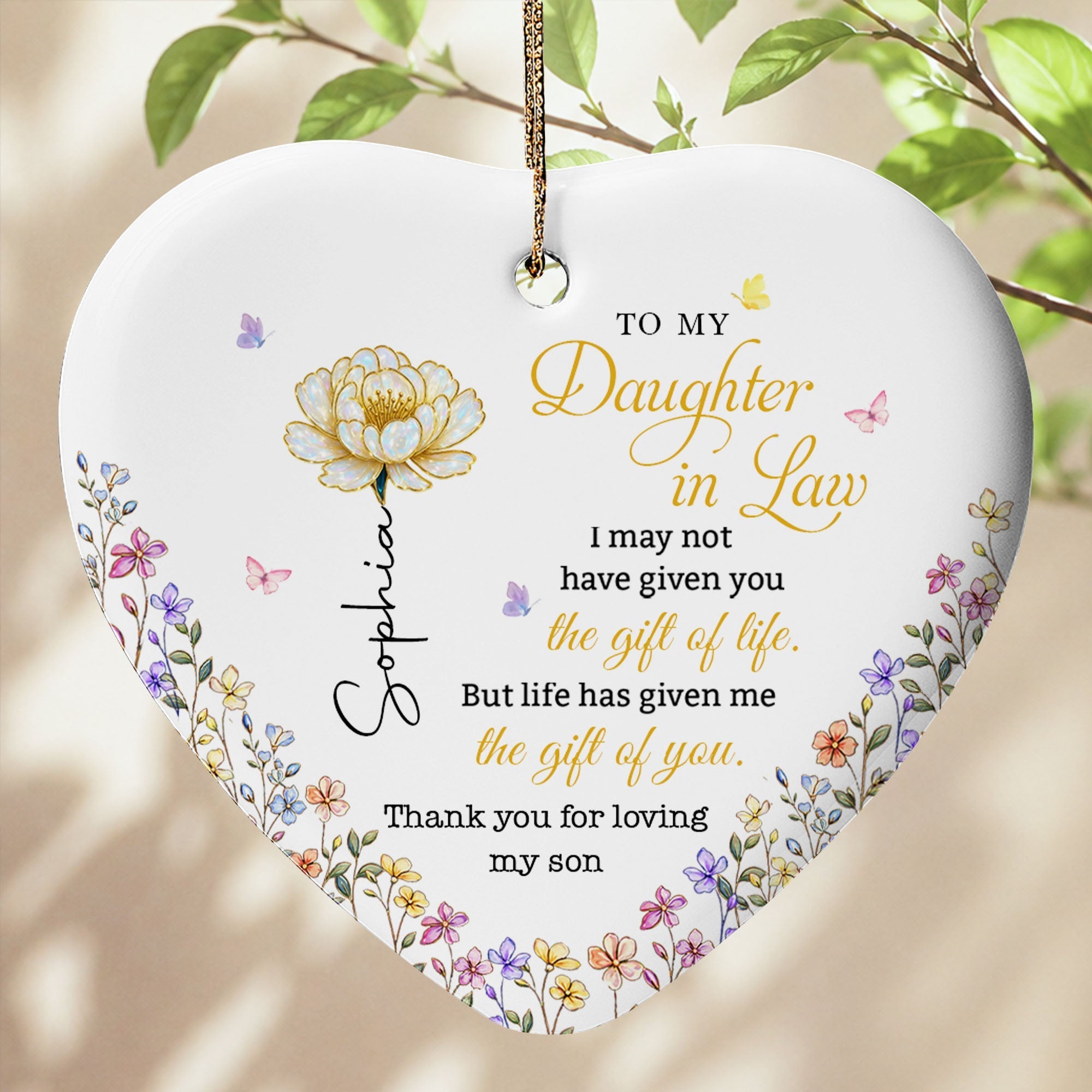 Personalized Heart-Shaped Ceramic Ornament Gift for Daughter-In-Law