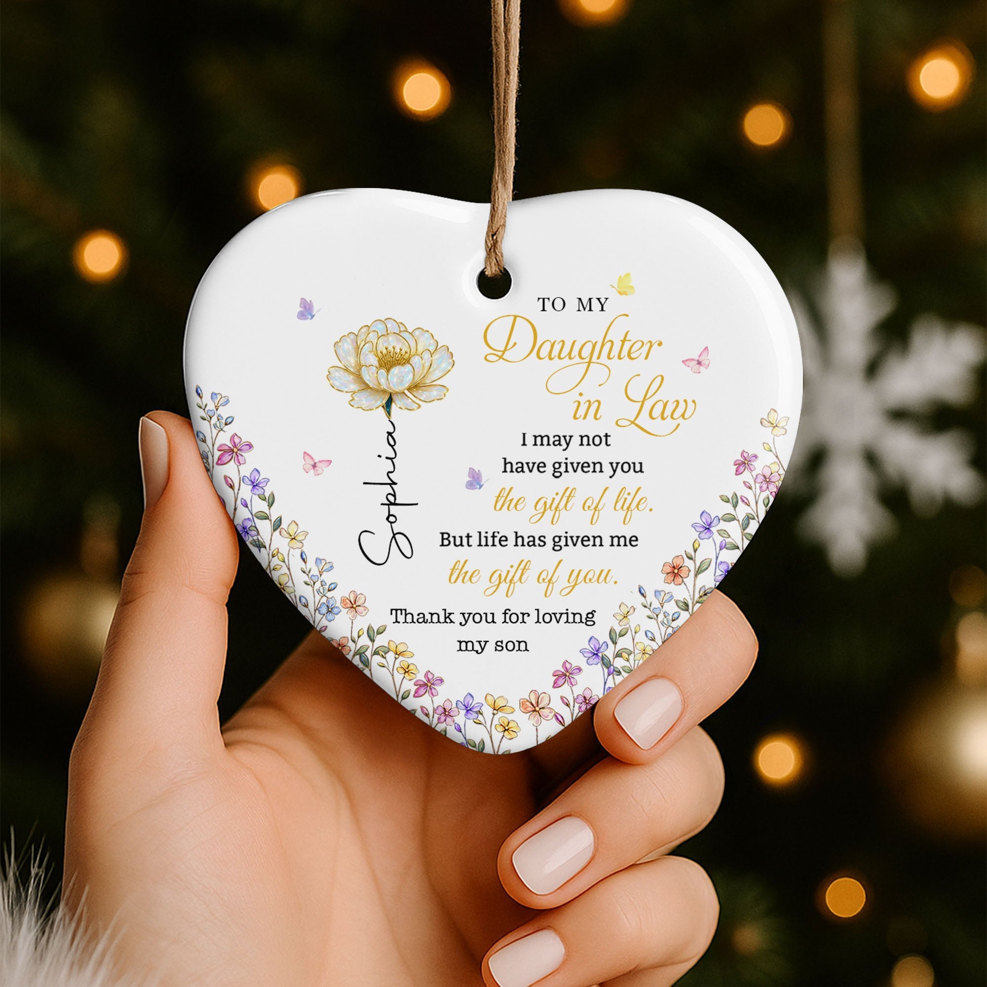 Personalized Heart-Shaped Ceramic Ornament Gift for Daughter-In-Law