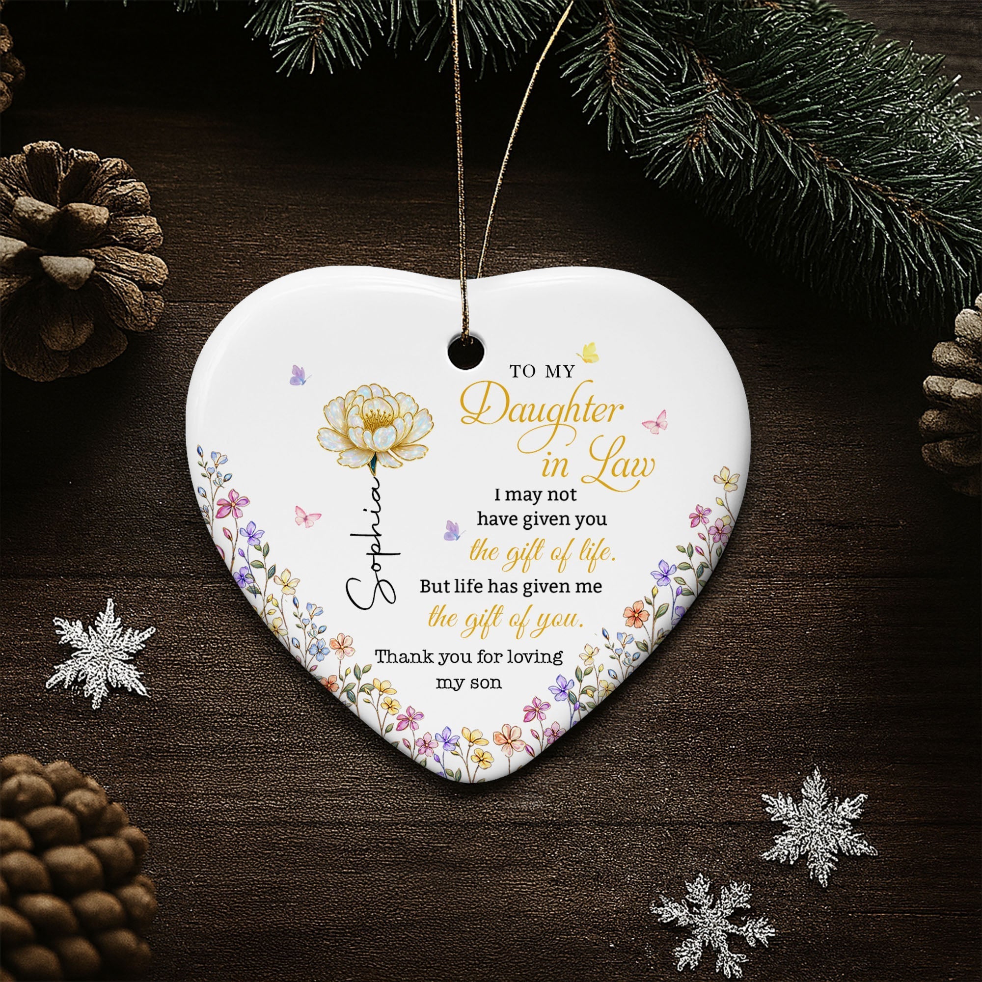 Personalized Heart-Shaped Ceramic Ornament Gift for Daughter-In-Law