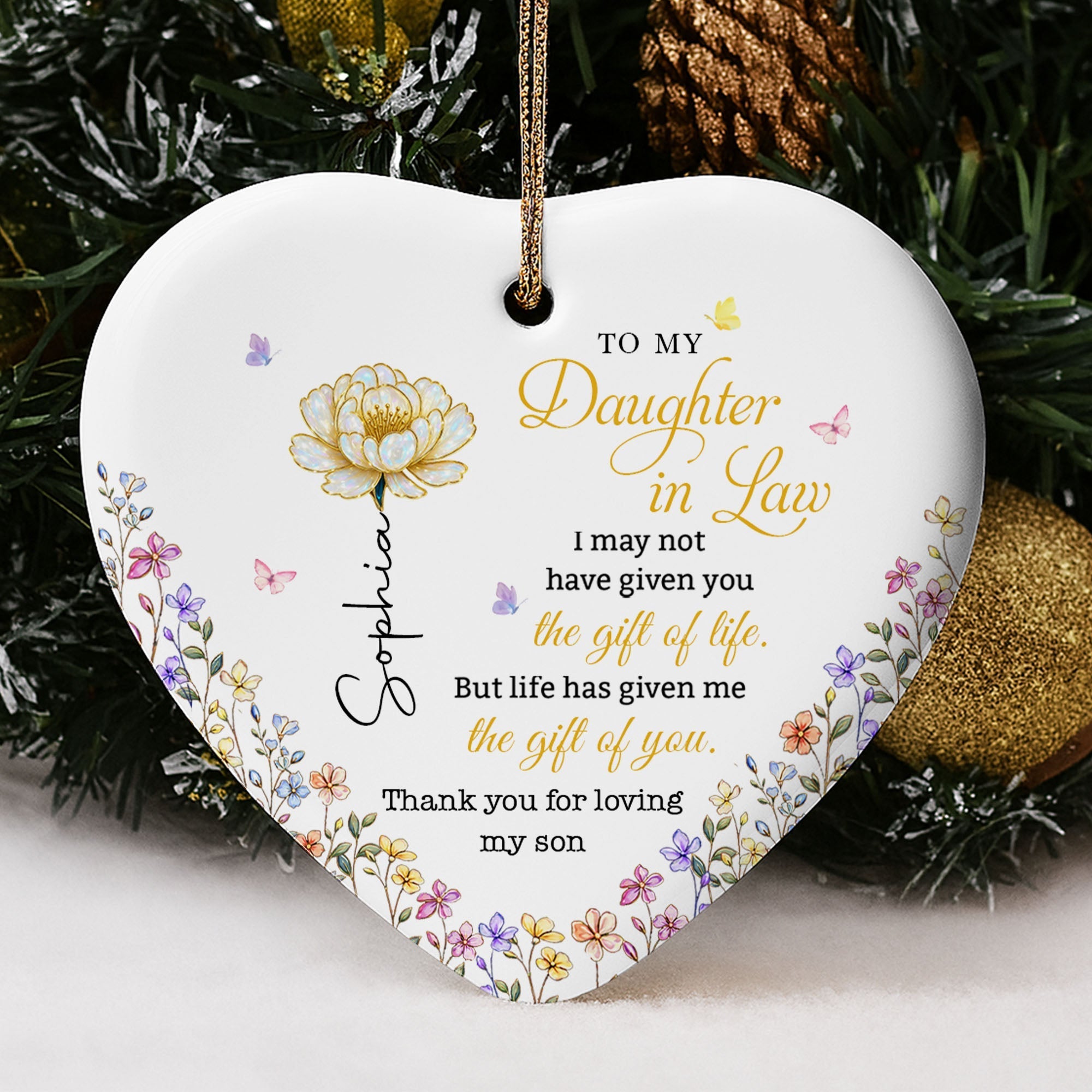 Personalized Heart-Shaped Ceramic Ornament Gift for Daughter-In-Law
