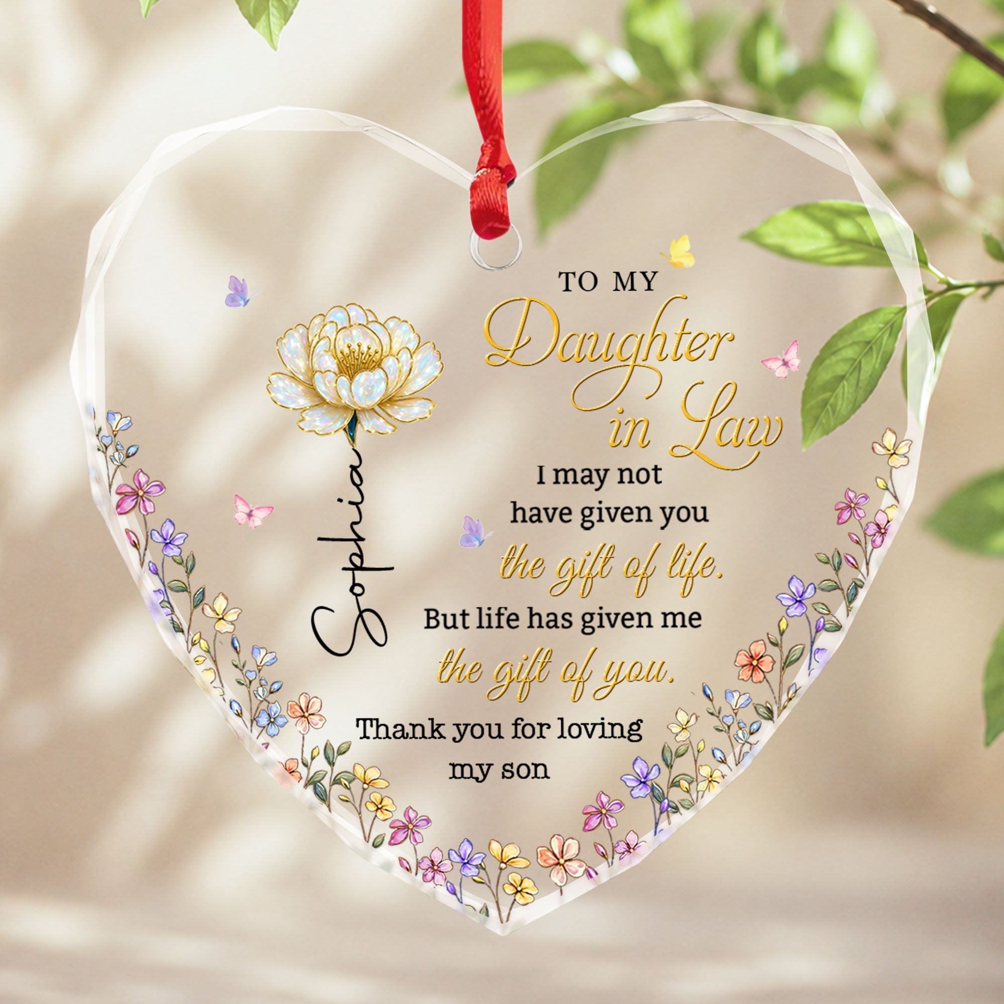 Personalized Heart Glass Ornament Custom Name Gift for Daughter-In-Law