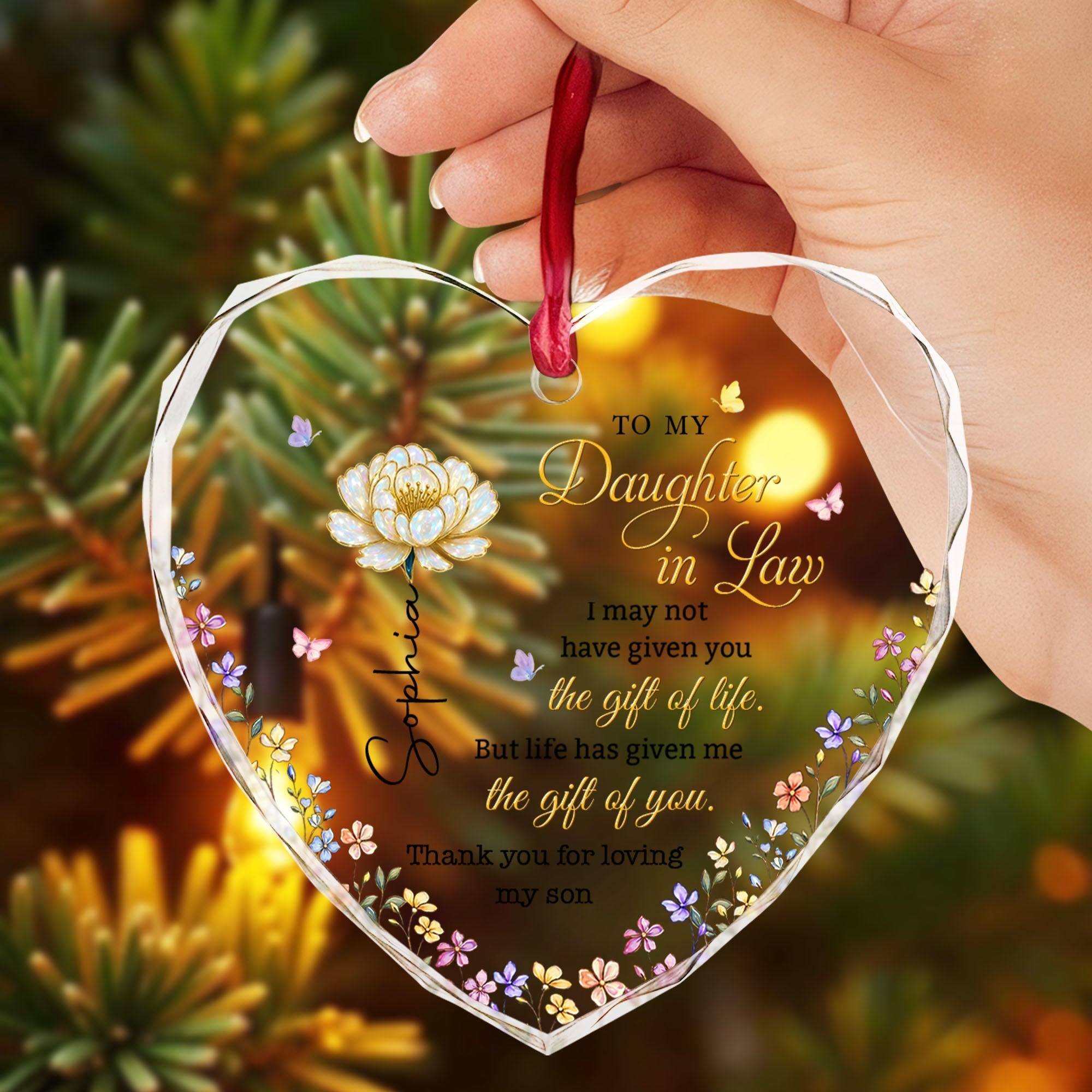 Personalized Heart Glass Ornament Custom Name Gift for Daughter-In-Law