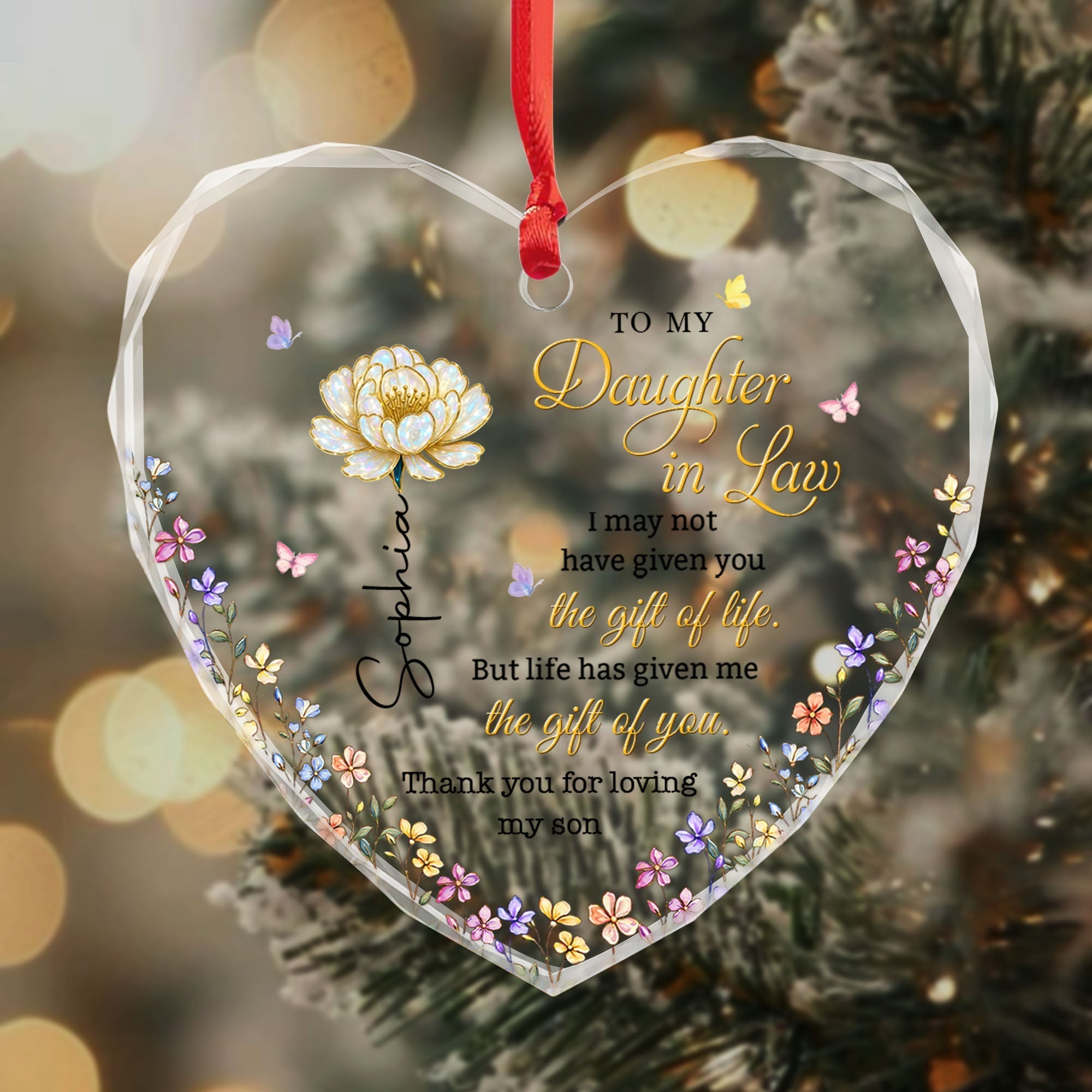 Personalized Heart Glass Ornament Custom Name Gift for Daughter-In-Law