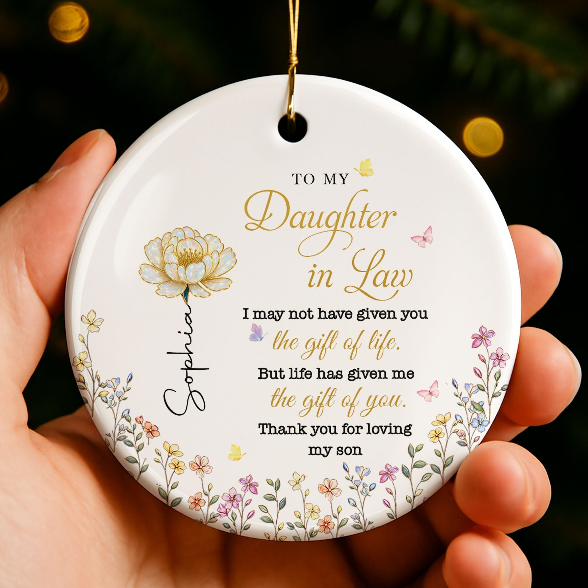 Personalized Ceramic Ornament for Daughter-in-Law Gift with Flowers