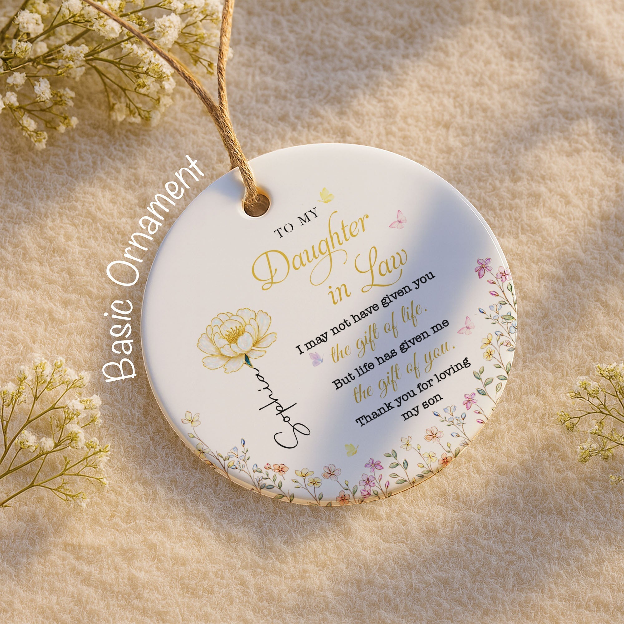 Personalized Ceramic Ornament for Daughter-in-Law Gift with Flowers