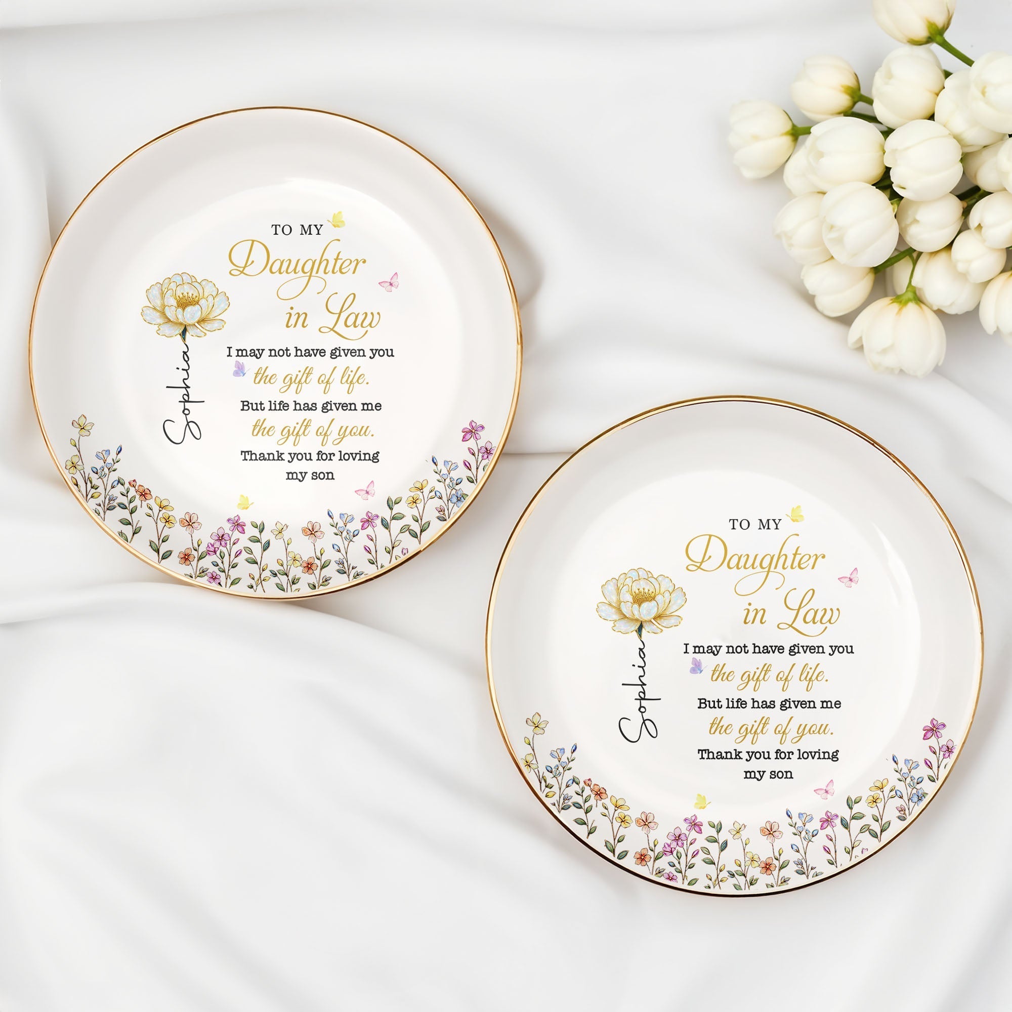 Personalized Birth Month Flower Jewelry Dish for Daughter-in-Law