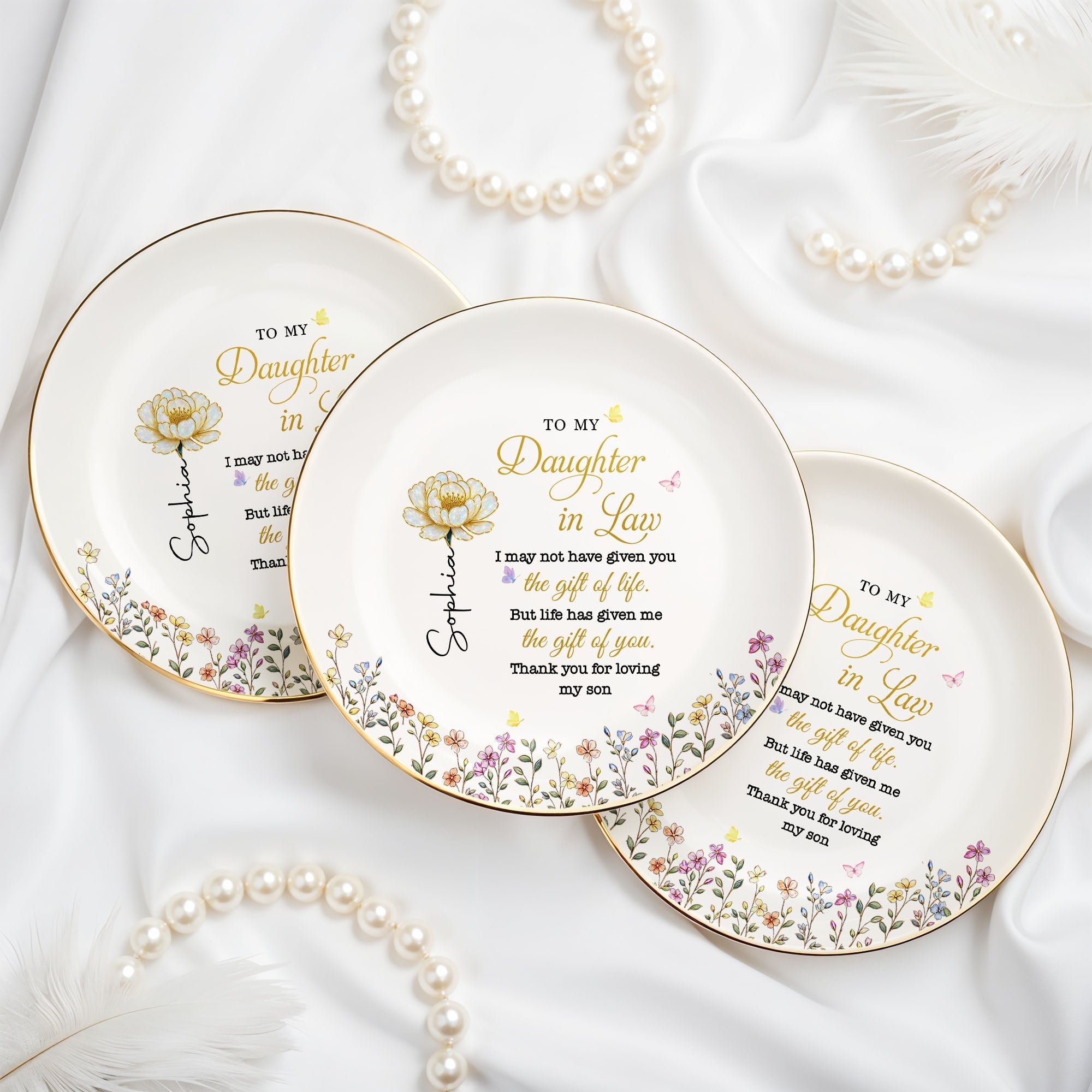 Personalized Birth Month Flower Jewelry Dish for Daughter-in-Law