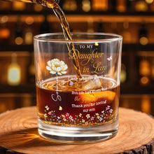 Load image into Gallery viewer, Personalized Whiskey Glass Custom Flowers Gift for Daughter-in-Law
