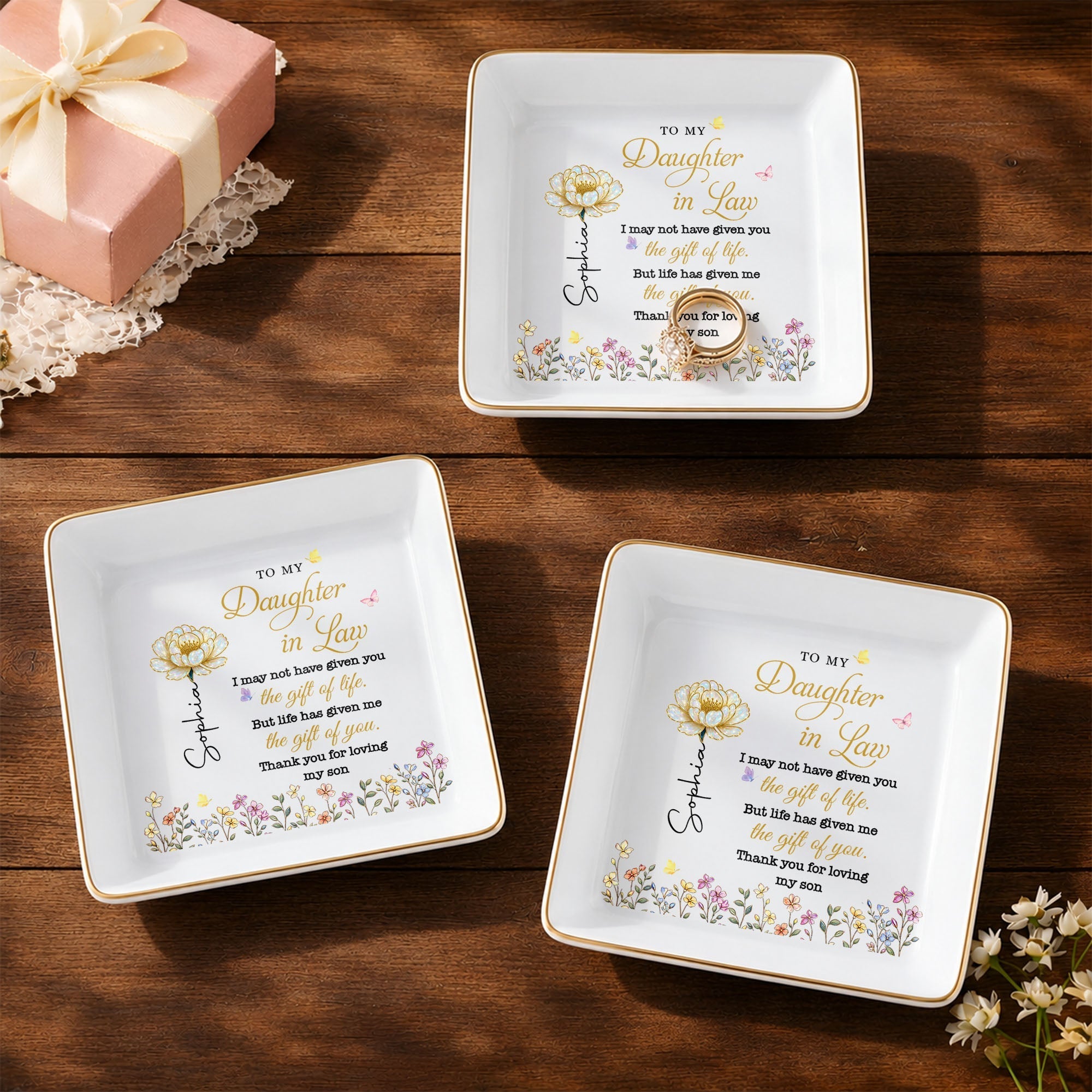 Personalized Ceramic Jewelry Dish Custom Message Gift for Daughter-in-Law