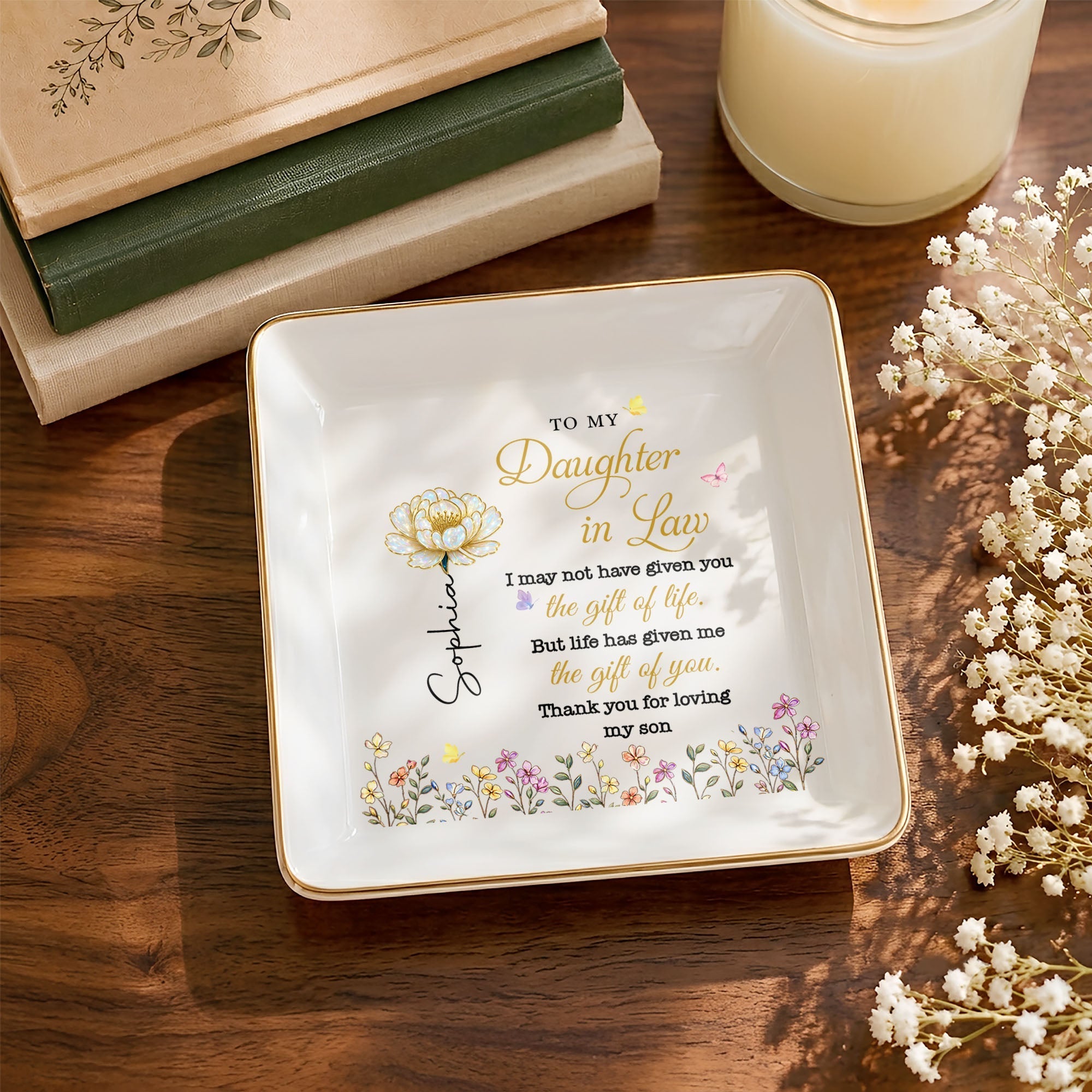 Personalized Ceramic Jewelry Dish Custom Message Gift for Daughter-in-Law