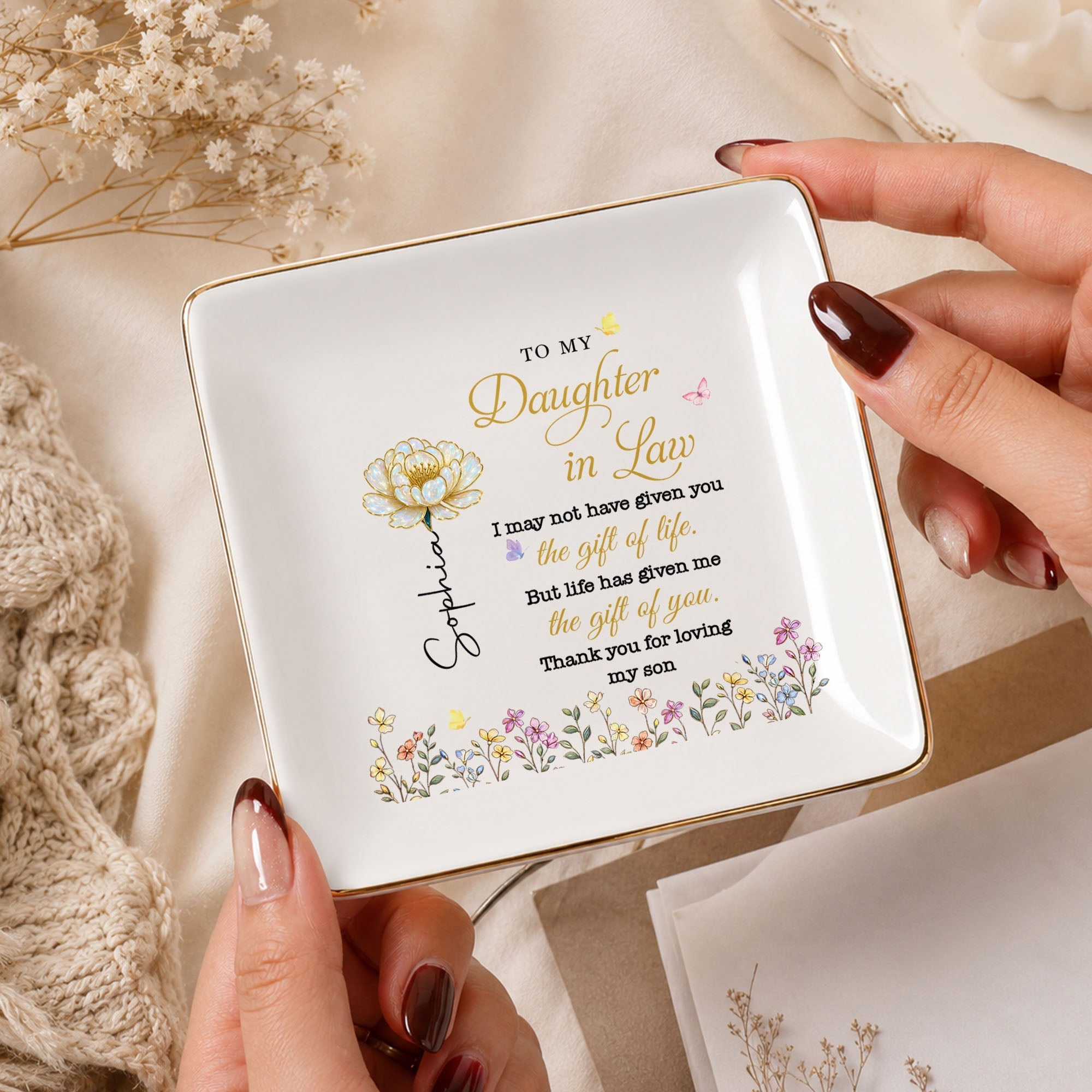 Personalized Ceramic Jewelry Dish Custom Message Gift for Daughter-in-Law