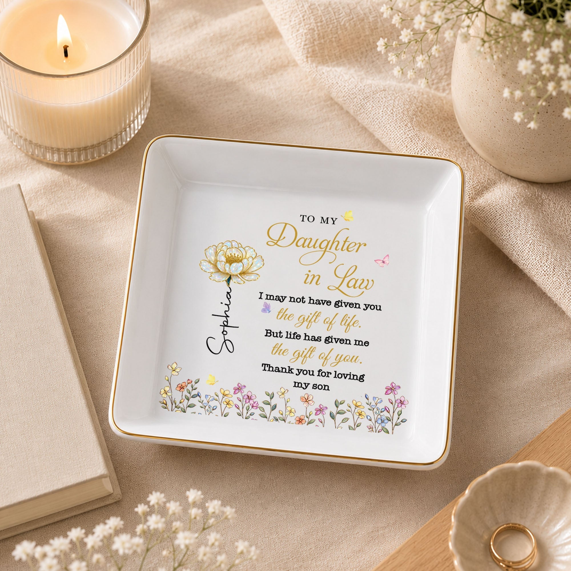 Personalized Ceramic Jewelry Dish Custom Message Gift for Daughter-in-Law