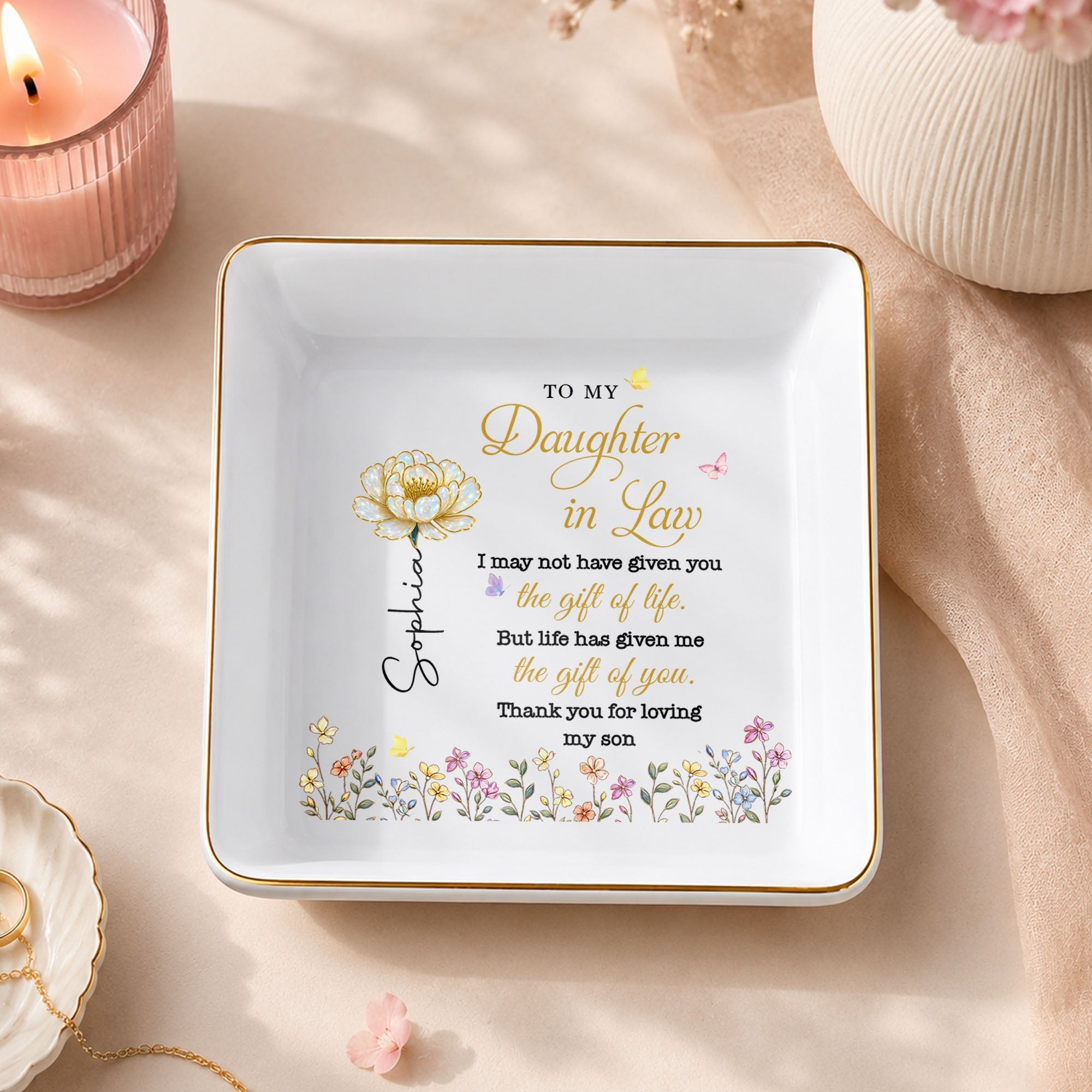 Personalized Ceramic Jewelry Dish Custom Message Gift for Daughter-in-Law