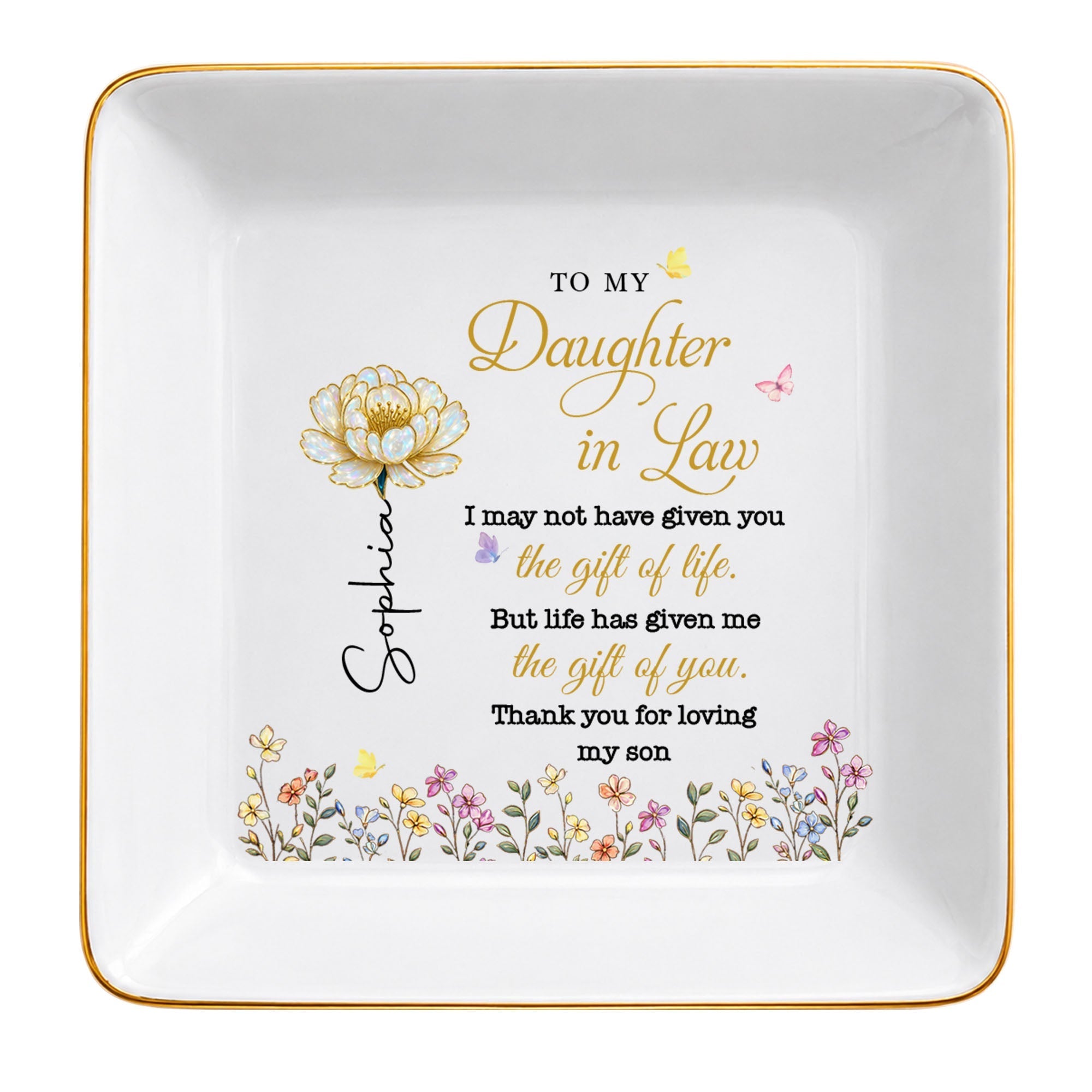 Personalized Ceramic Jewelry Dish Custom Message Gift for Daughter-in-Law