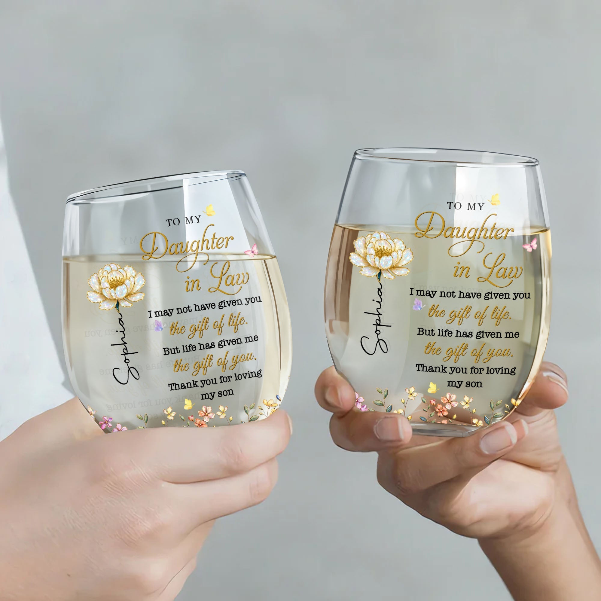 Personalized Stemless Wine Glass Custom Gift for Daughter-in-Law