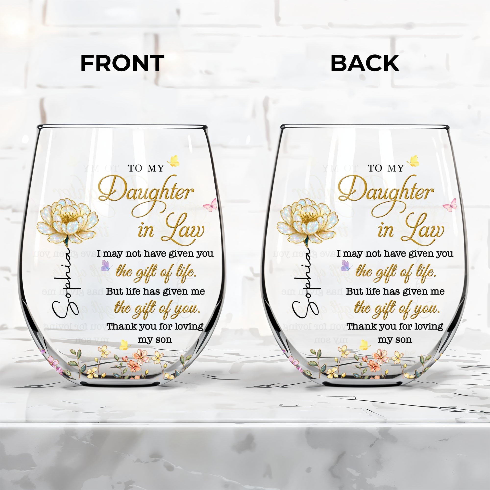 Personalized Stemless Wine Glass Custom Gift for Daughter-in-Law