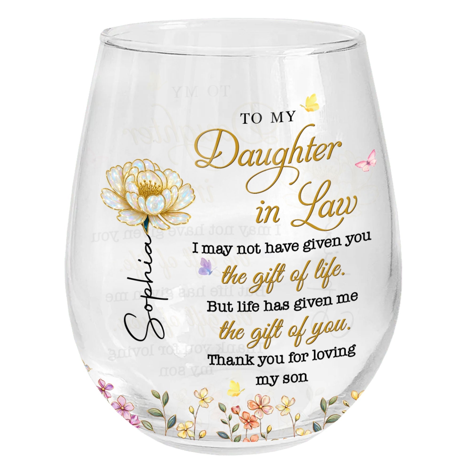 Personalized Stemless Wine Glass Custom Gift for Daughter-in-Law
