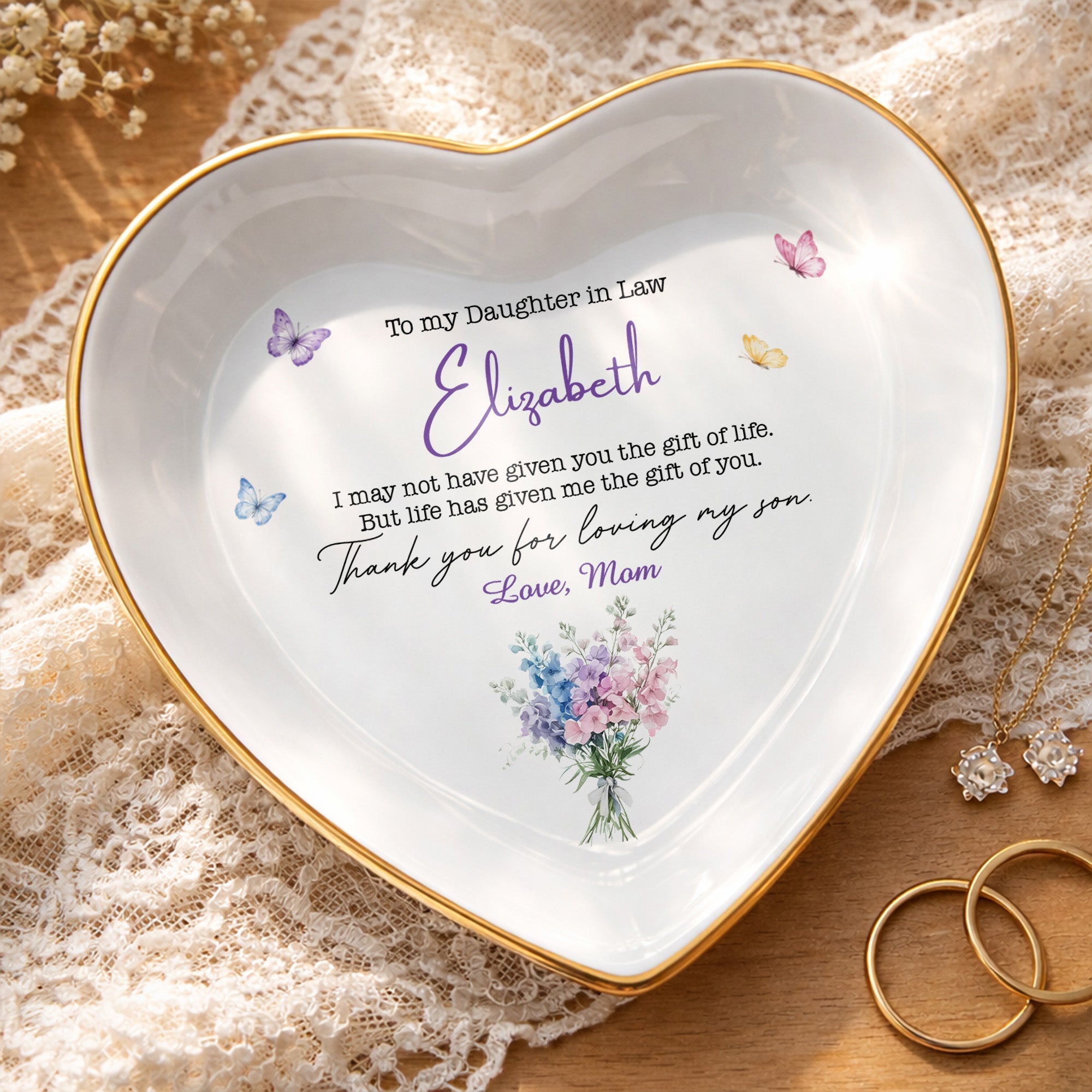 Personalized Heart Jewelry Dish Custom Name Gift for Daughter-in-Law