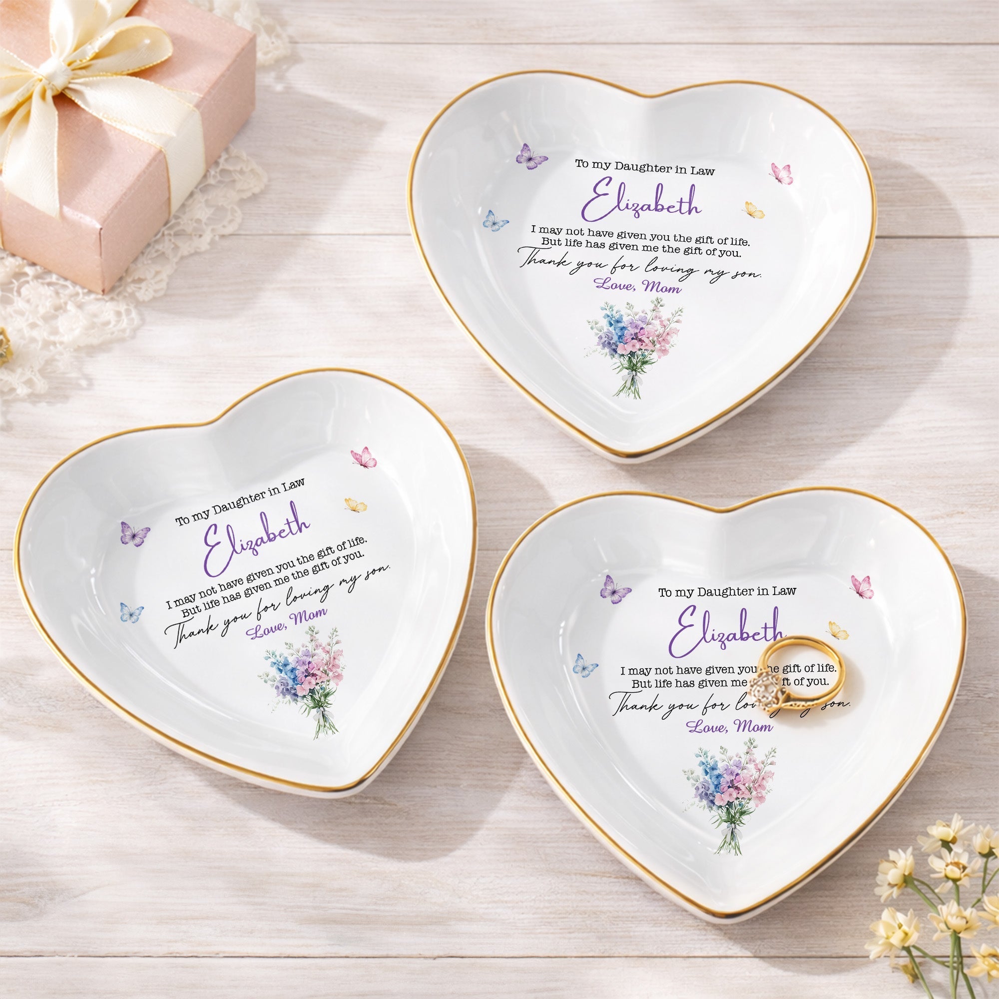 Personalized Heart Jewelry Dish Custom Name Gift for Daughter-in-Law