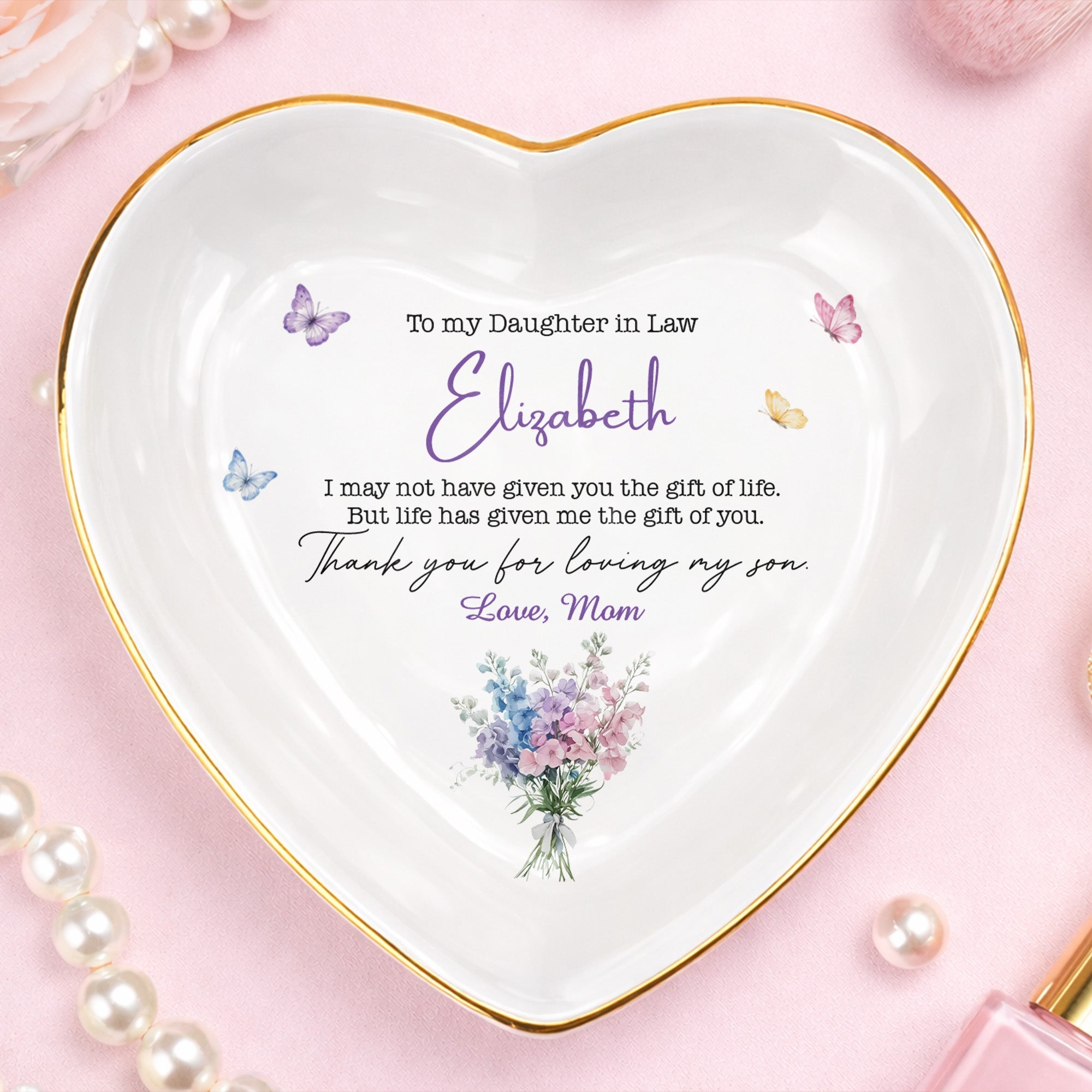 Personalized Heart Jewelry Dish Custom Name Gift for Daughter-in-Law