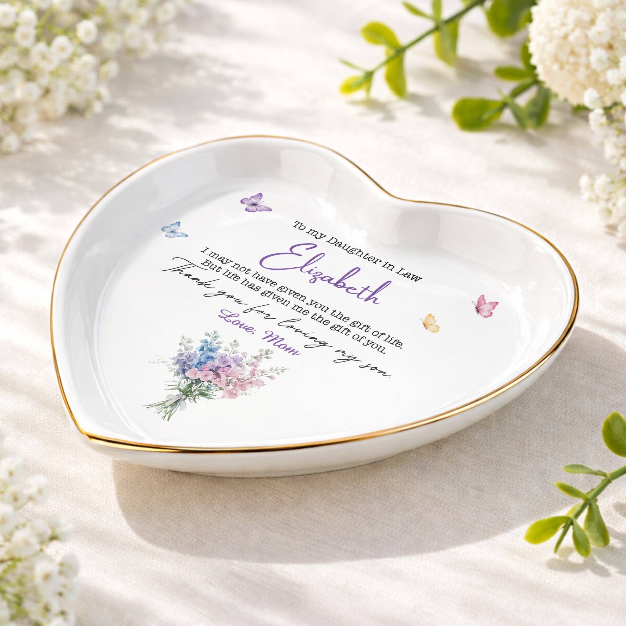 Personalized Heart Jewelry Dish Custom Name Gift for Daughter-in-Law