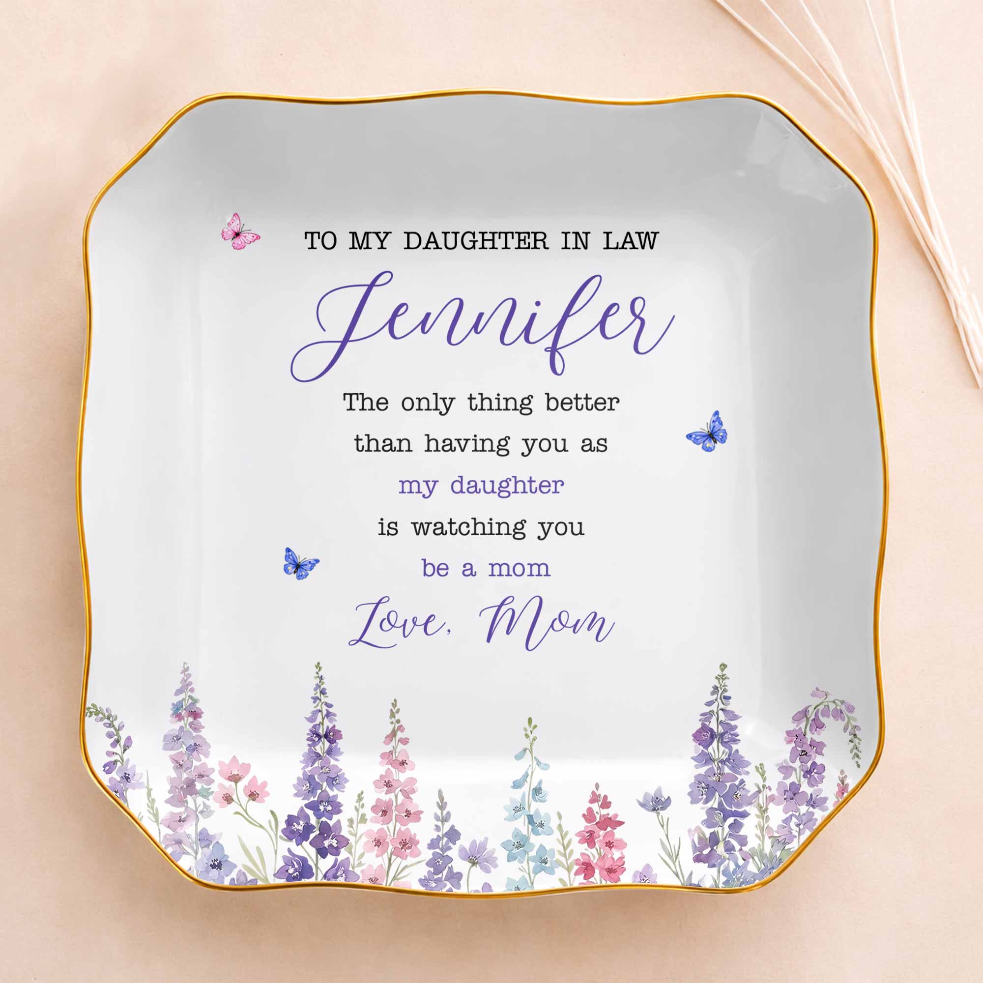 Personalized Lace Jewelry Dish Custom Name Gift for Daughter-in-Law