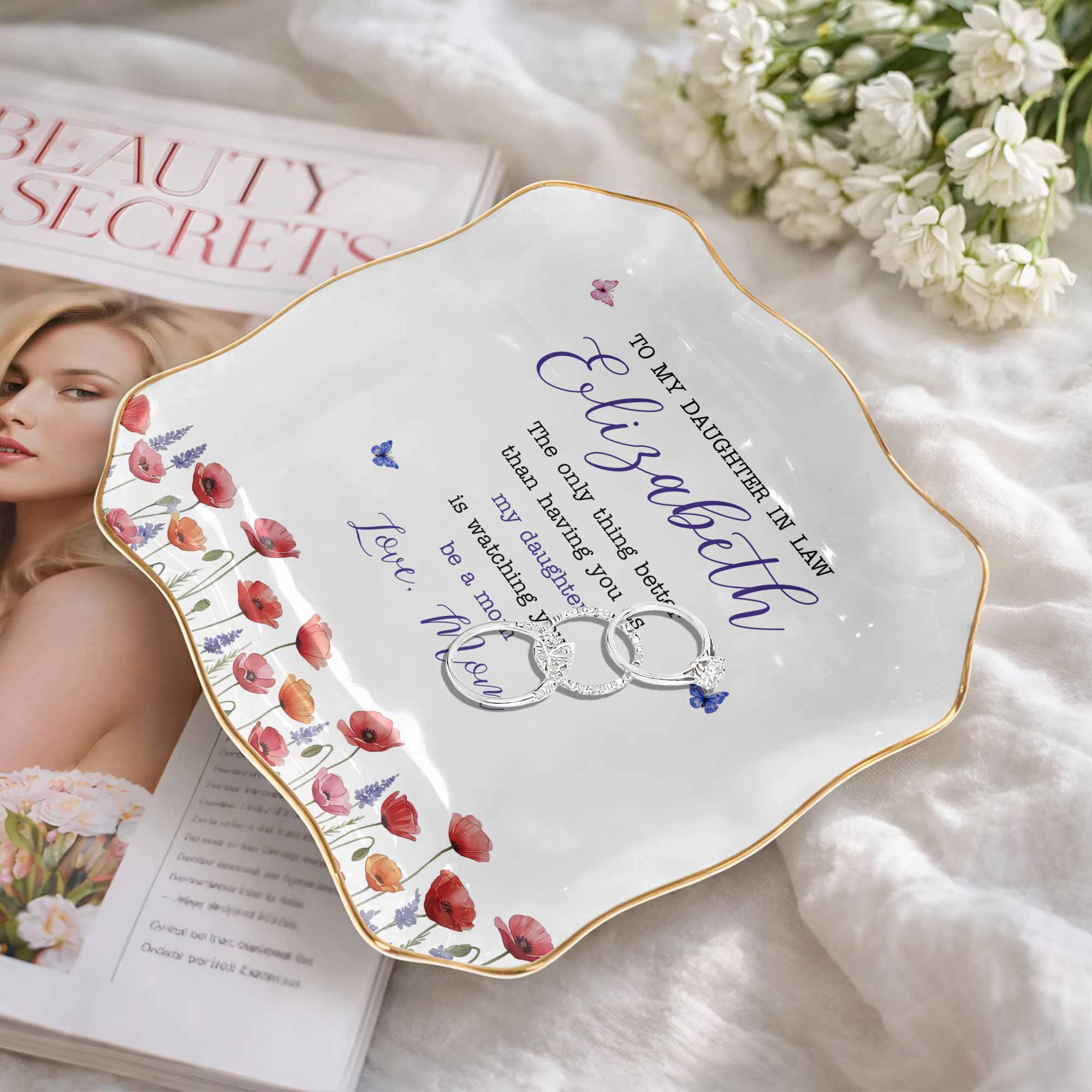 Personalized Lace Jewelry Dish Custom Name Gift for Daughter-in-Law