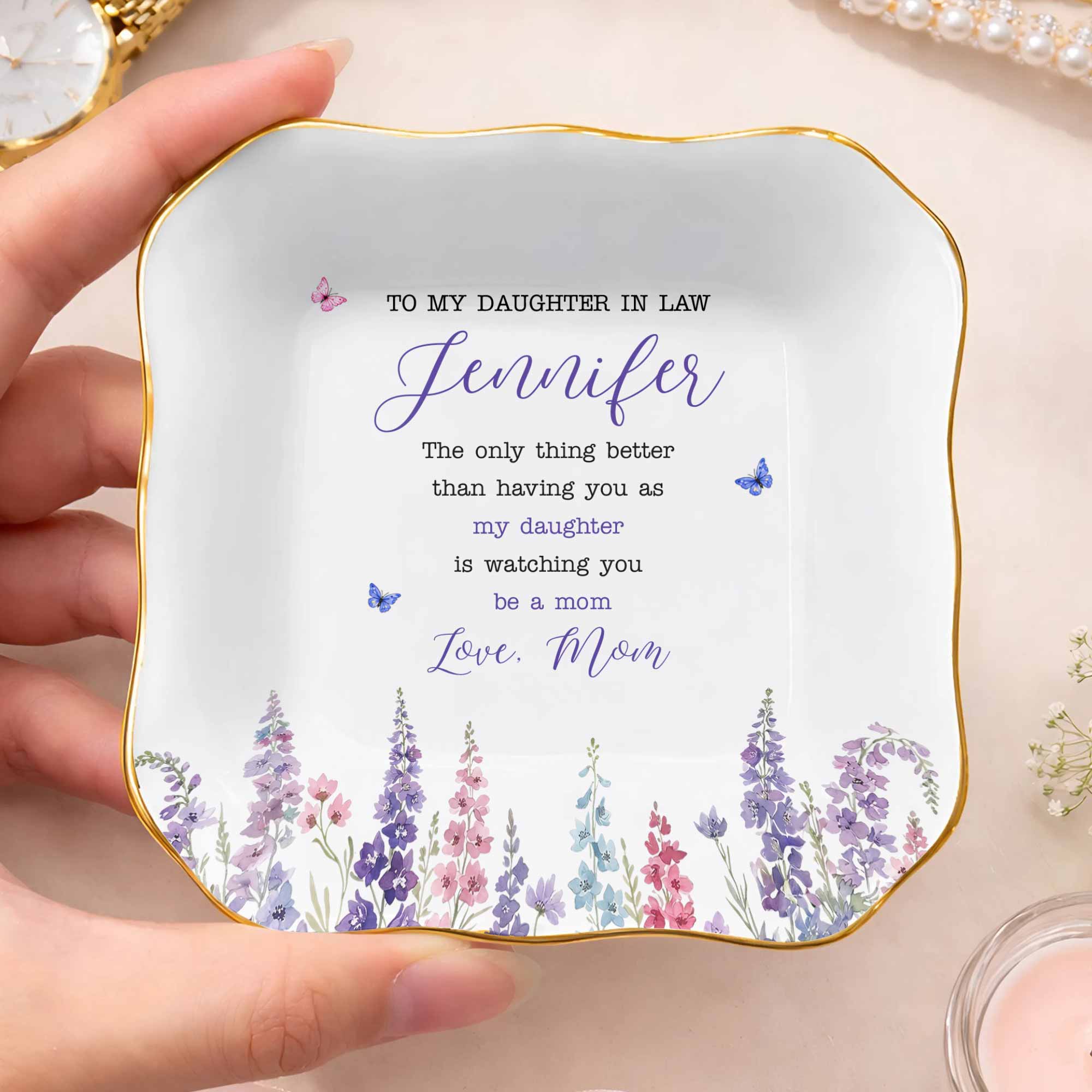 Personalized Lace Jewelry Dish Custom Name Gift for Daughter-in-Law