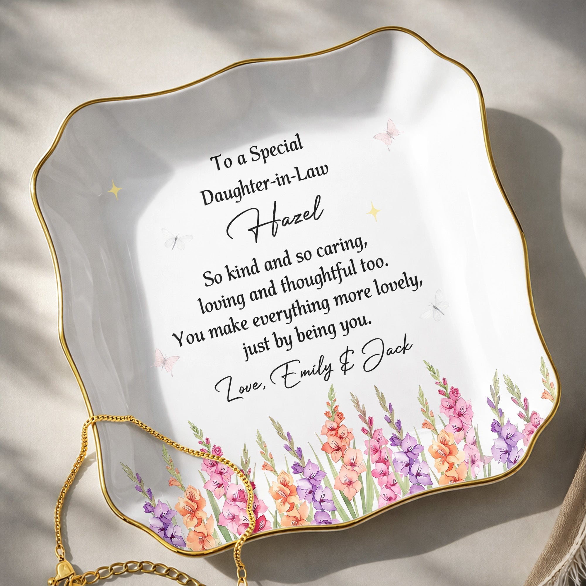 Personalized Lace Square Jewelry Dish Custom Gift for Daughter-in-Law