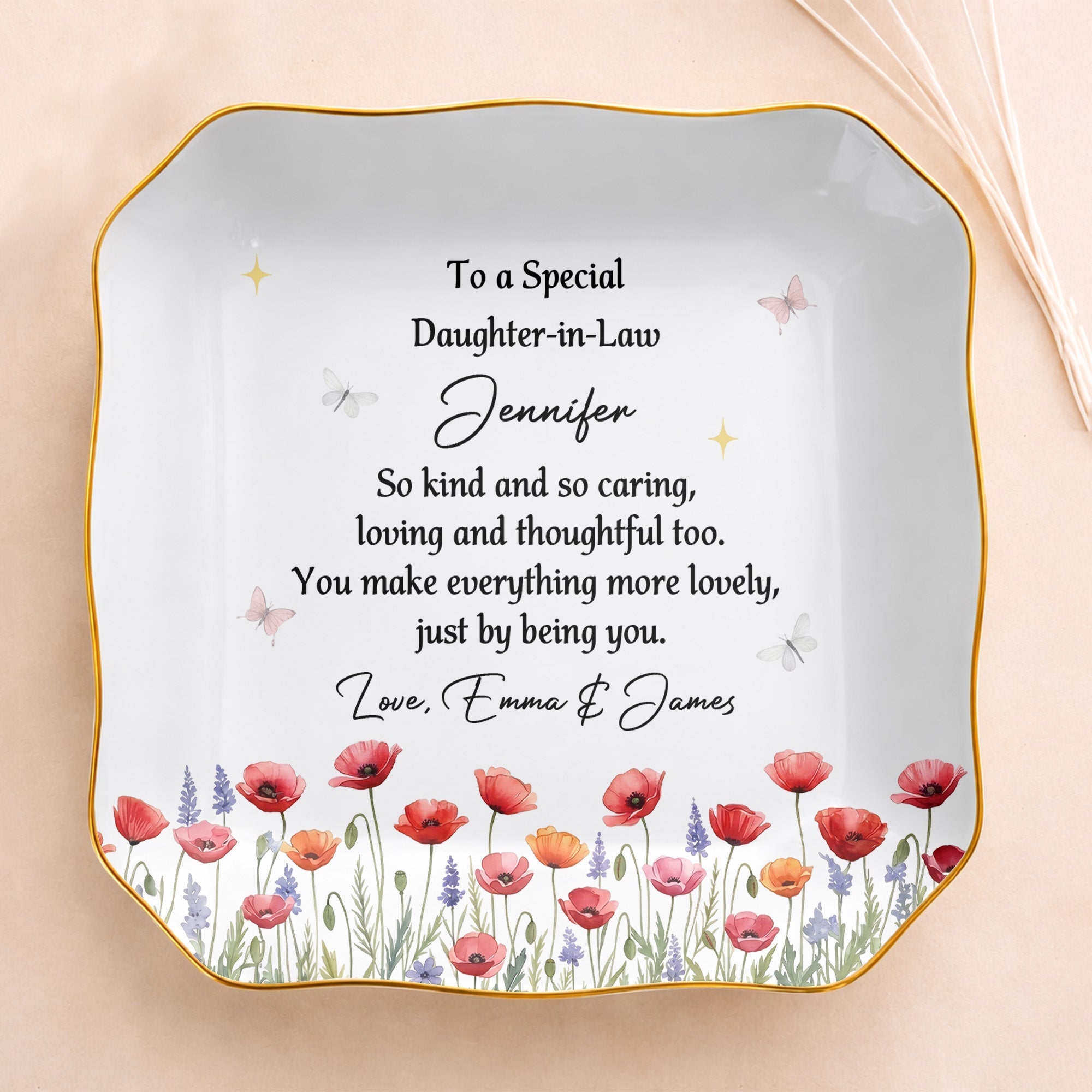 Personalized Lace Square Jewelry Dish Custom Gift for Daughter-in-Law