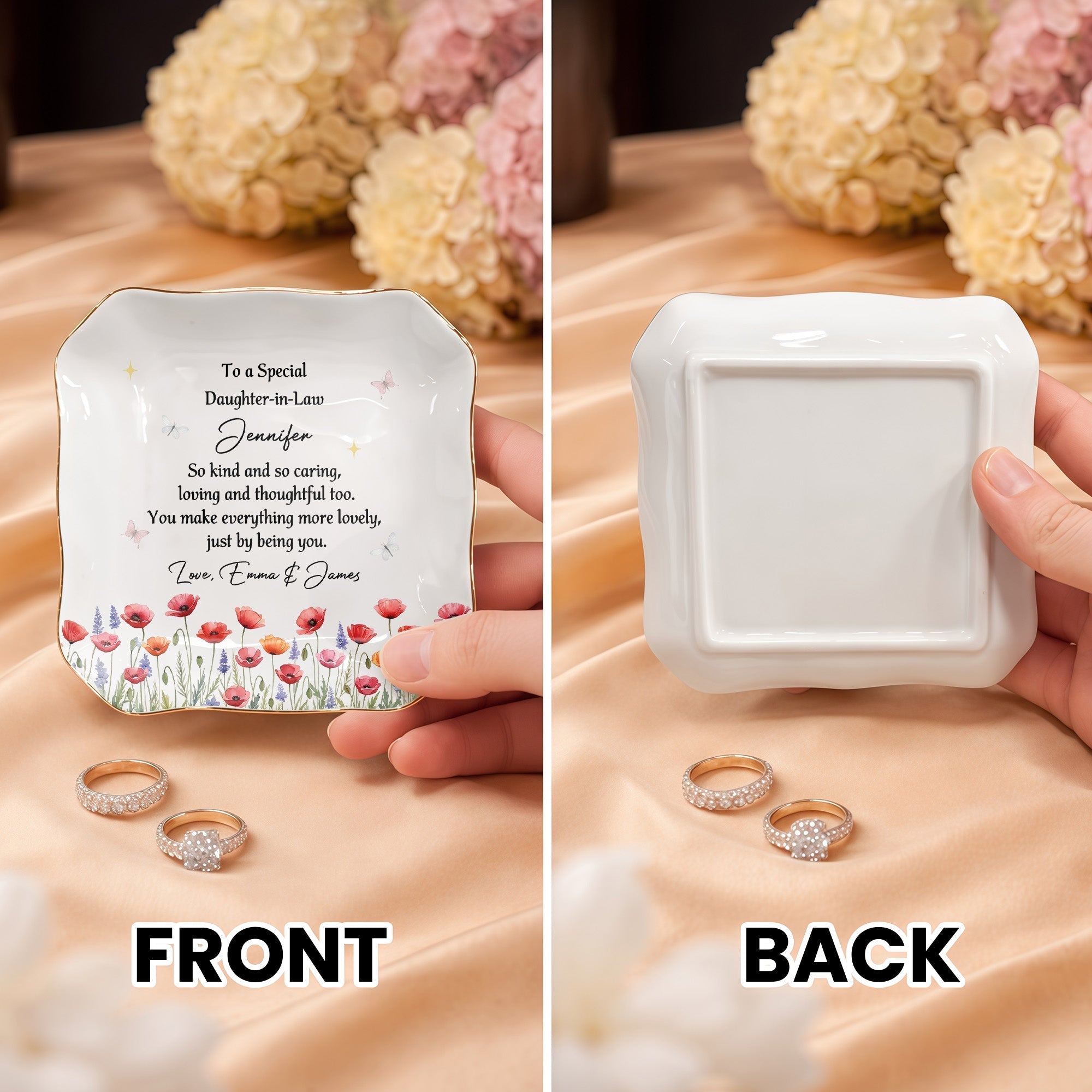 Personalized Lace Square Jewelry Dish Custom Gift for Daughter-in-Law