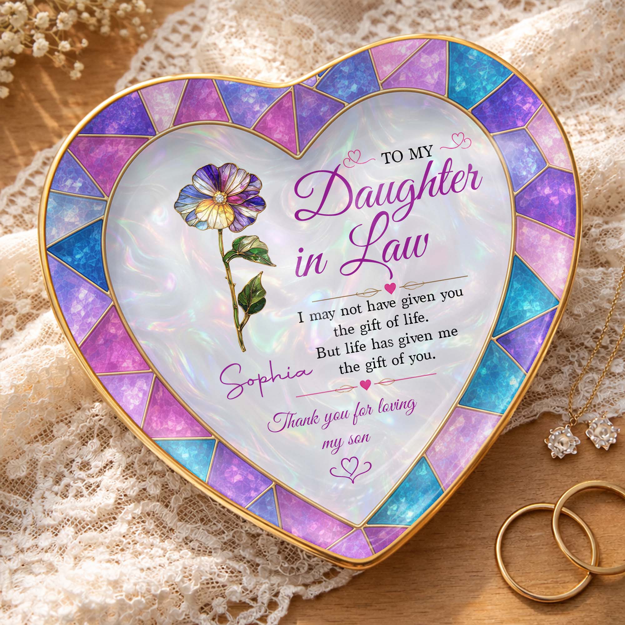 Personalized Heart Jewelry Dish Custom Name Gift for Daughter-in-Law