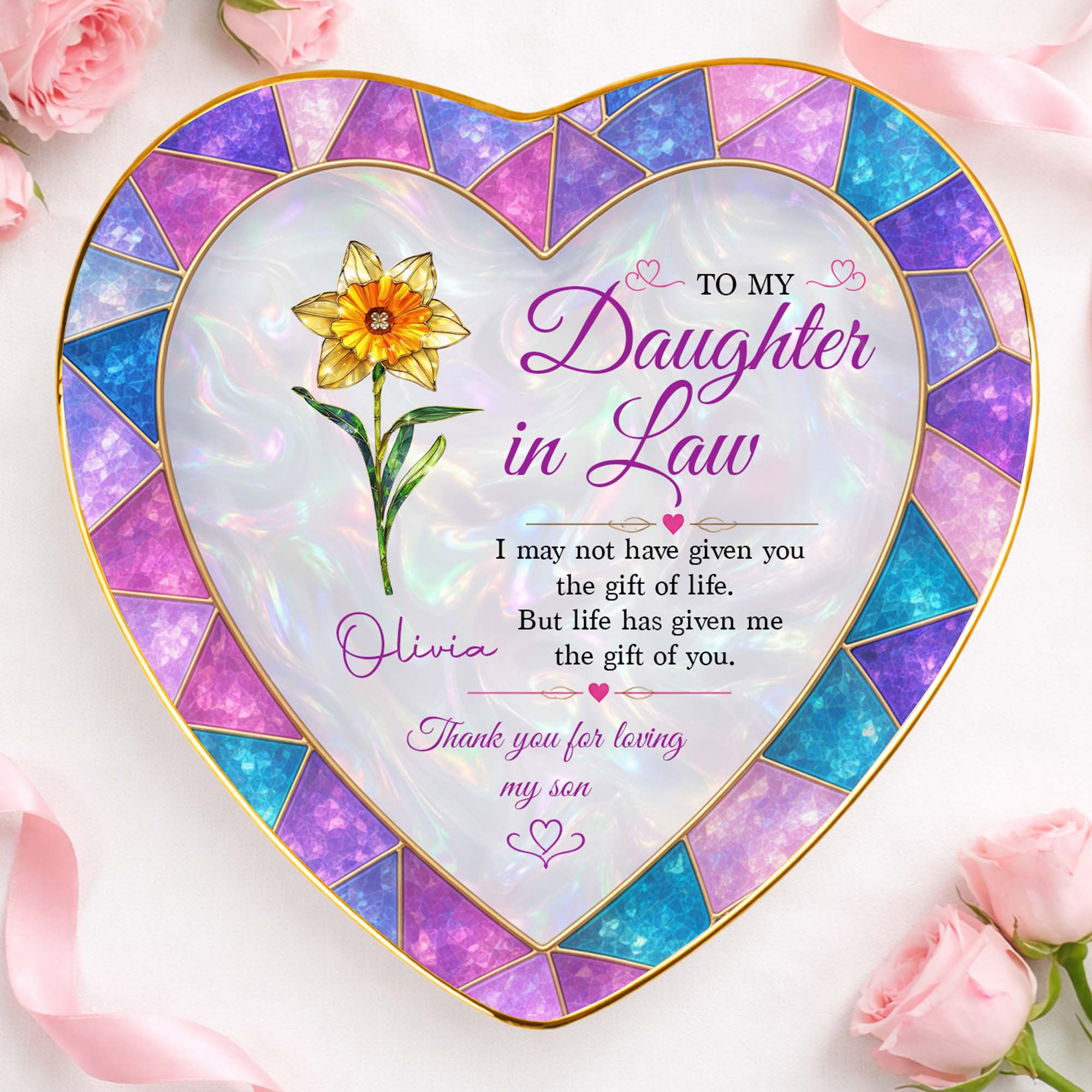 Personalized Heart Jewelry Dish Custom Name Gift for Daughter-in-Law