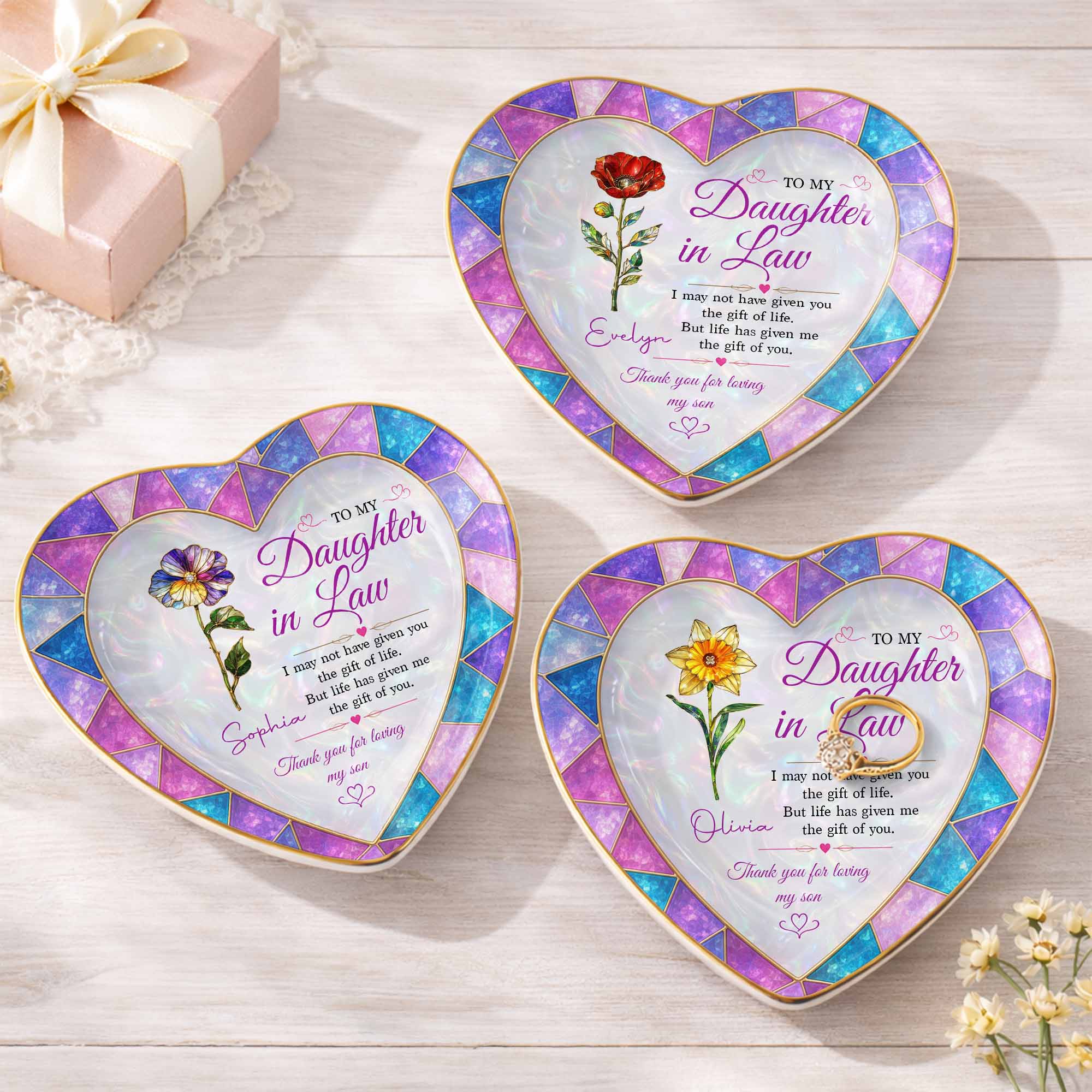 Personalized Heart Jewelry Dish Custom Name Gift for Daughter-in-Law