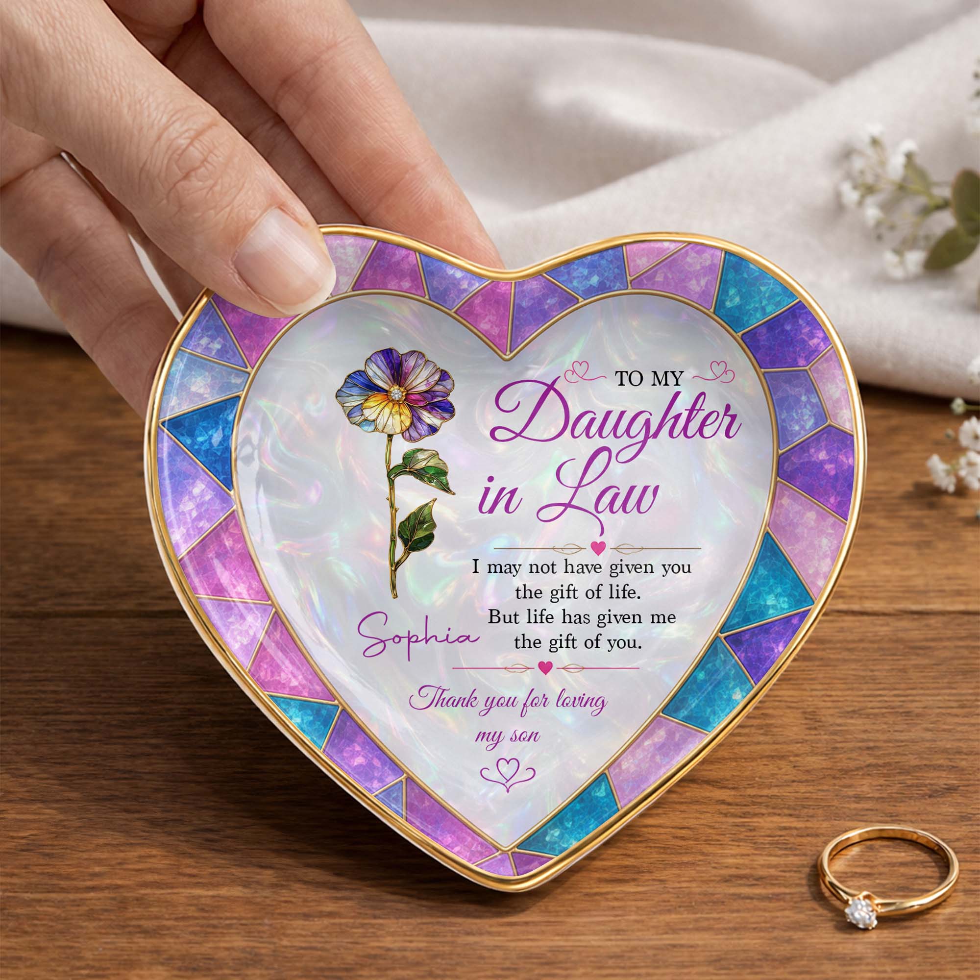 Personalized Heart Jewelry Dish Custom Name Gift for Daughter-in-Law