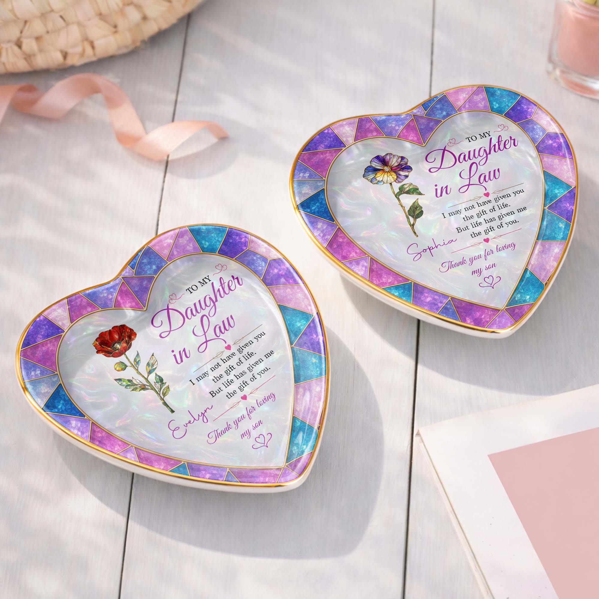 Personalized Heart Jewelry Dish Custom Name Gift for Daughter-in-Law