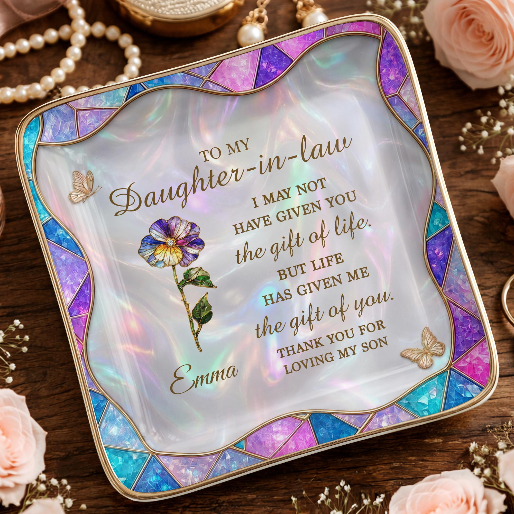 Personalized Ceramic Jewelry Dish Custom Gift for Daughter-in-Law