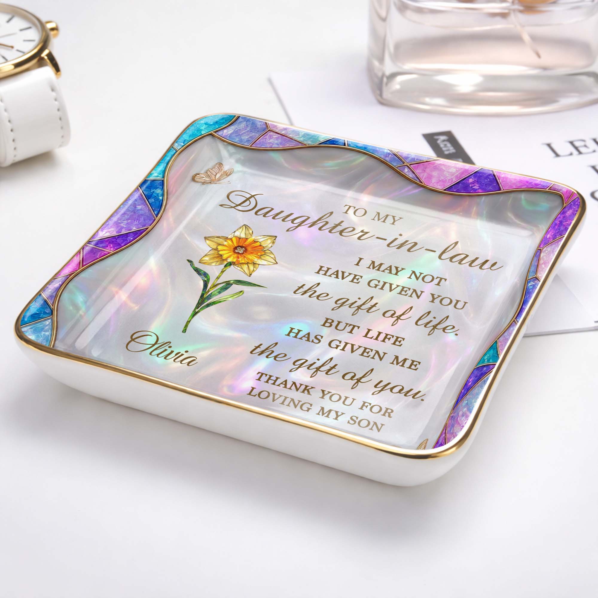 Personalized Ceramic Jewelry Dish Custom Gift for Daughter-in-Law