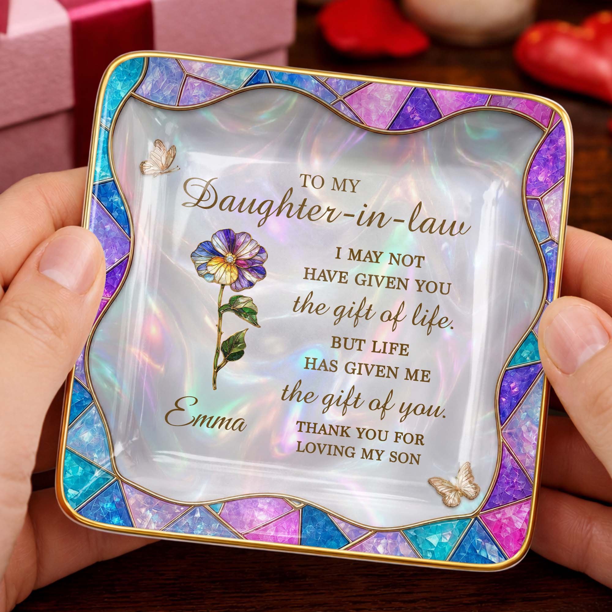 Personalized Ceramic Jewelry Dish Custom Gift for Daughter-in-Law