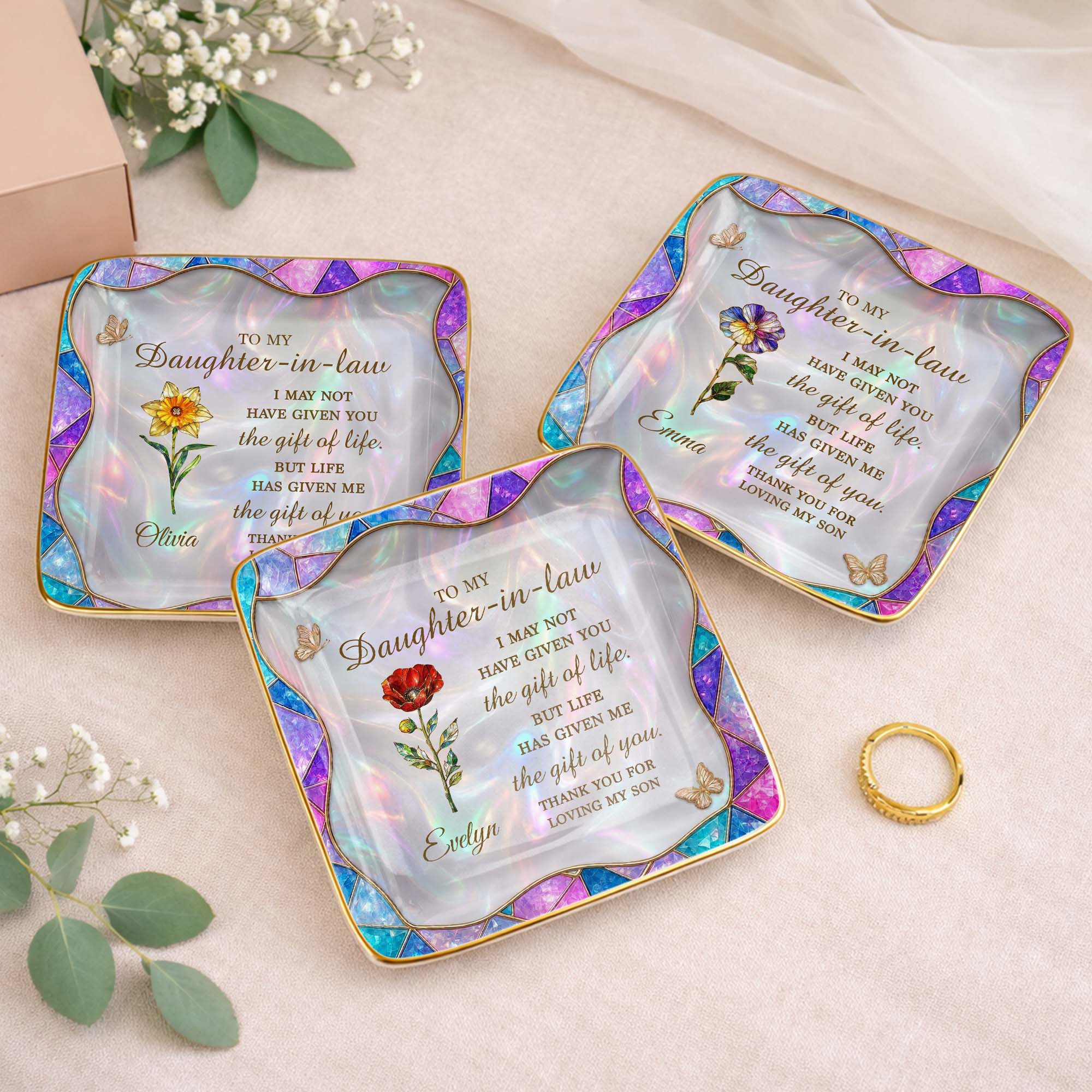 Personalized Ceramic Jewelry Dish Custom Gift for Daughter-in-Law