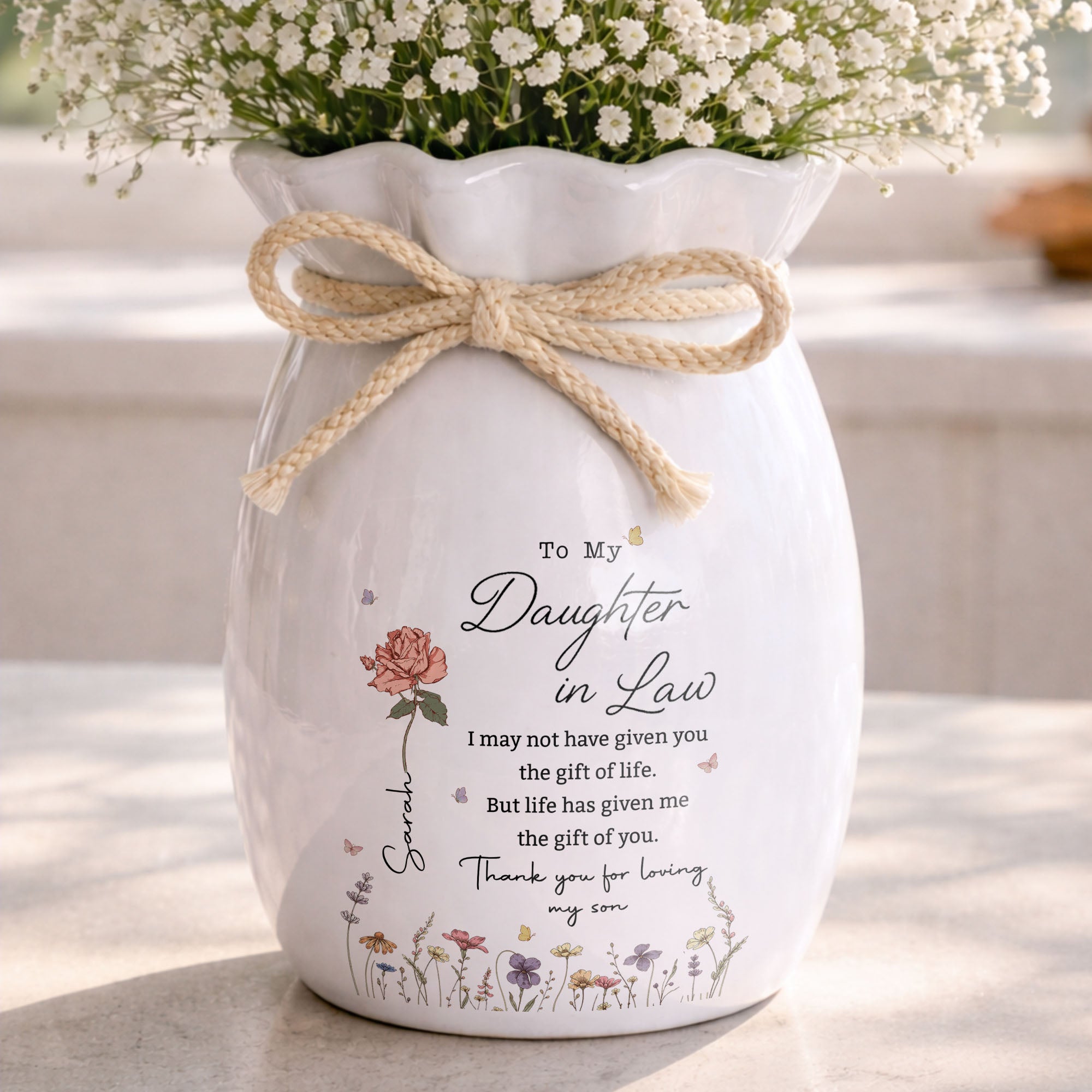 Personalized Ceramic Flower Vase Custom Gift for Daughter-in-law