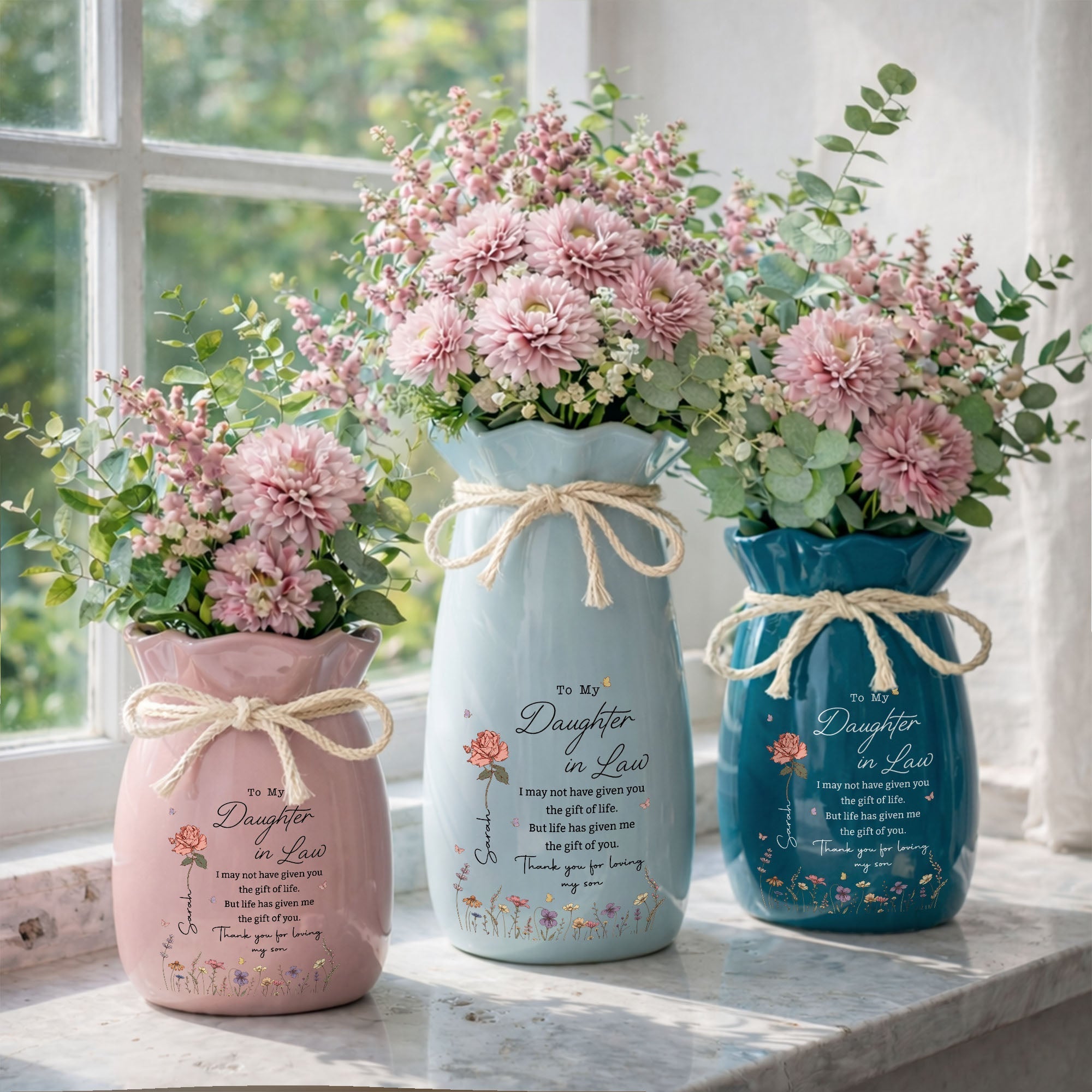 Personalized Ceramic Flower Vase Custom Gift for Daughter-in-law