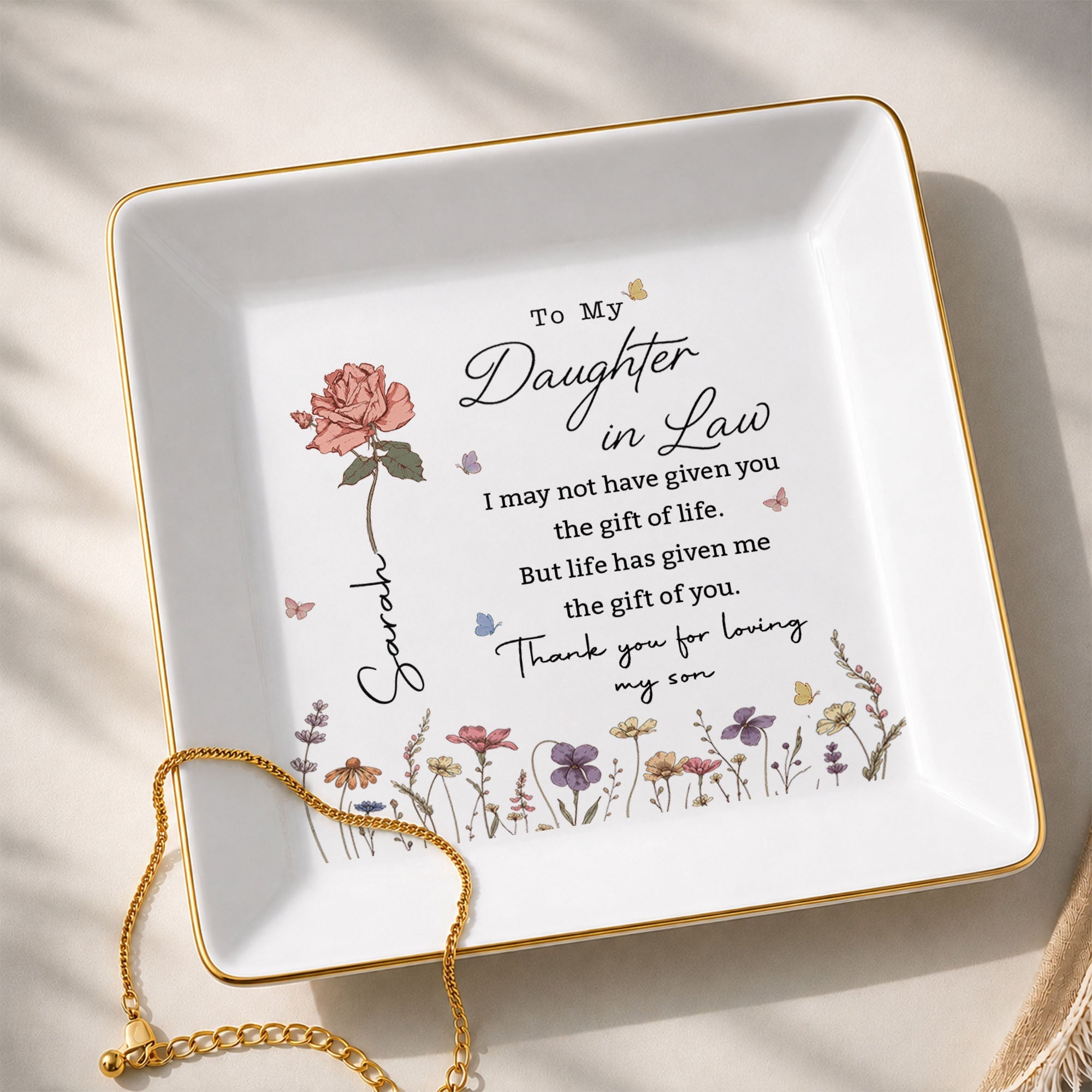 Personalized Jewelry Dish Custom Floral Gift for Daughter-in-Law