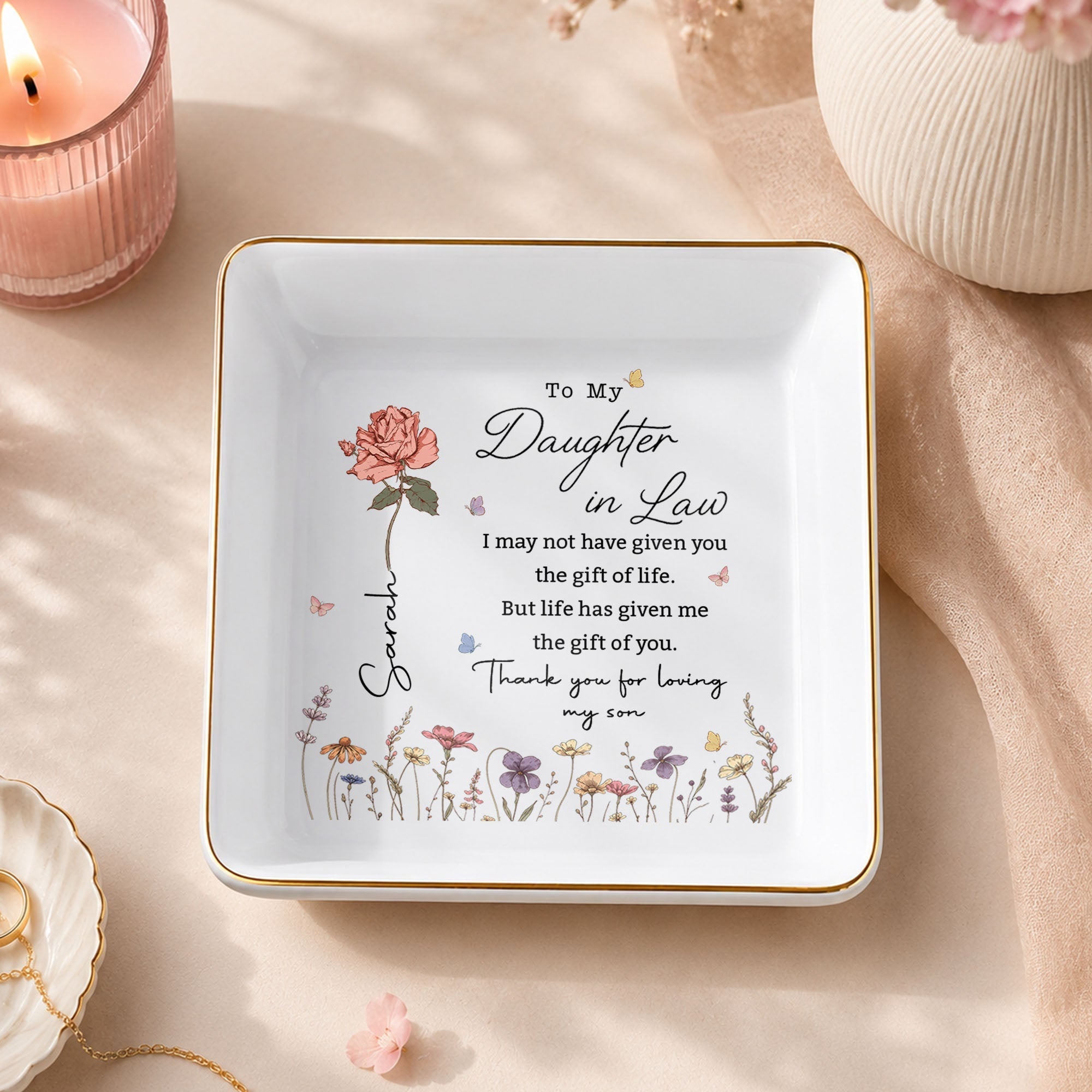 Personalized Jewelry Dish Custom Floral Gift for Daughter-in-Law
