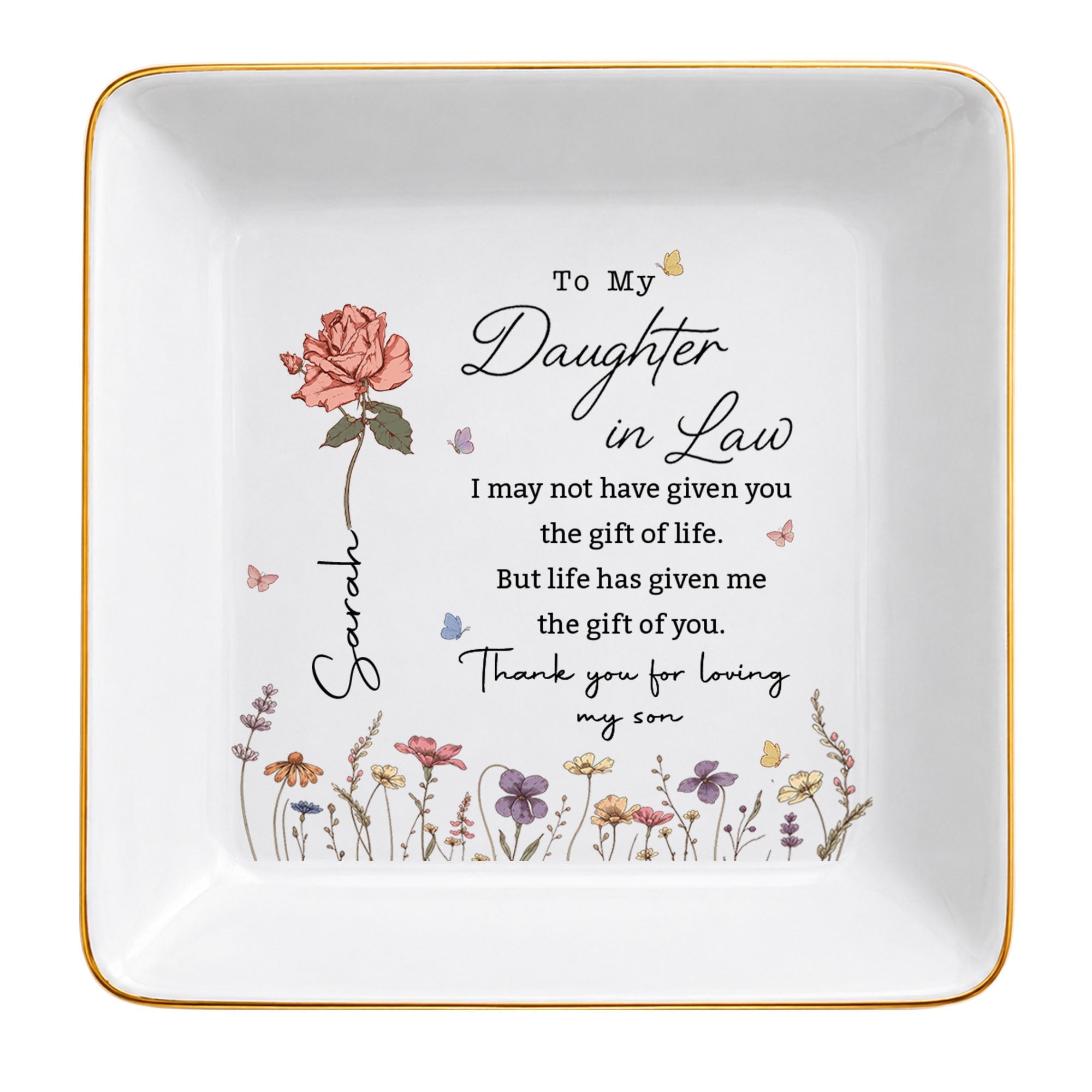 Personalized Jewelry Dish Custom Floral Gift for Daughter-in-Law